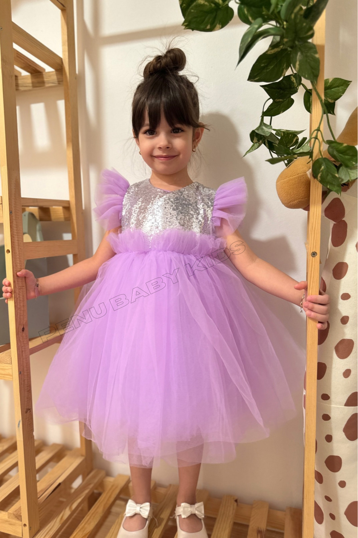 penu baby kids-Girl's Dress - Lilac, Sleeveless, Sequined and Tulle Skirt 1