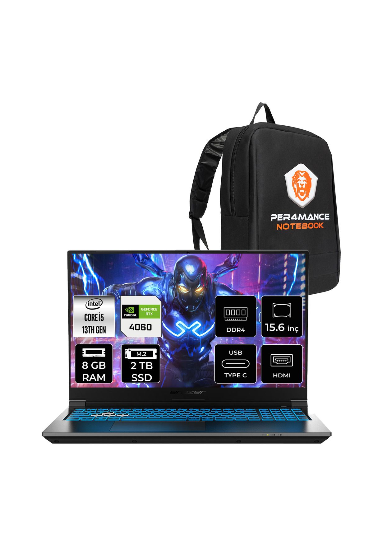 Erazer Deputy P60i i5 13420H 8GB 2TB SSD RTX4060/8GB 15.6" FHD 144Hz FDOS Gaming Laptop & Çanta