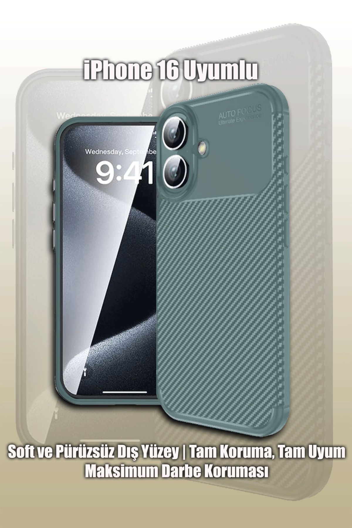 mobrika iPhone 16 Uyumlu Auto Focus Karbon Detaylı Telefon Kılıfı