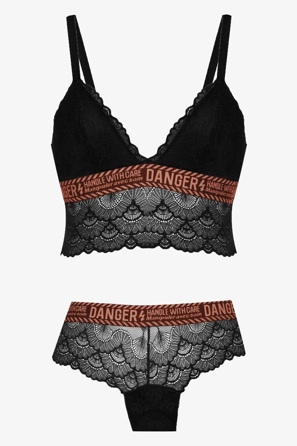 DoDe Flora Koza Danger Yazılı Süngerli Bralet Takım - 80227