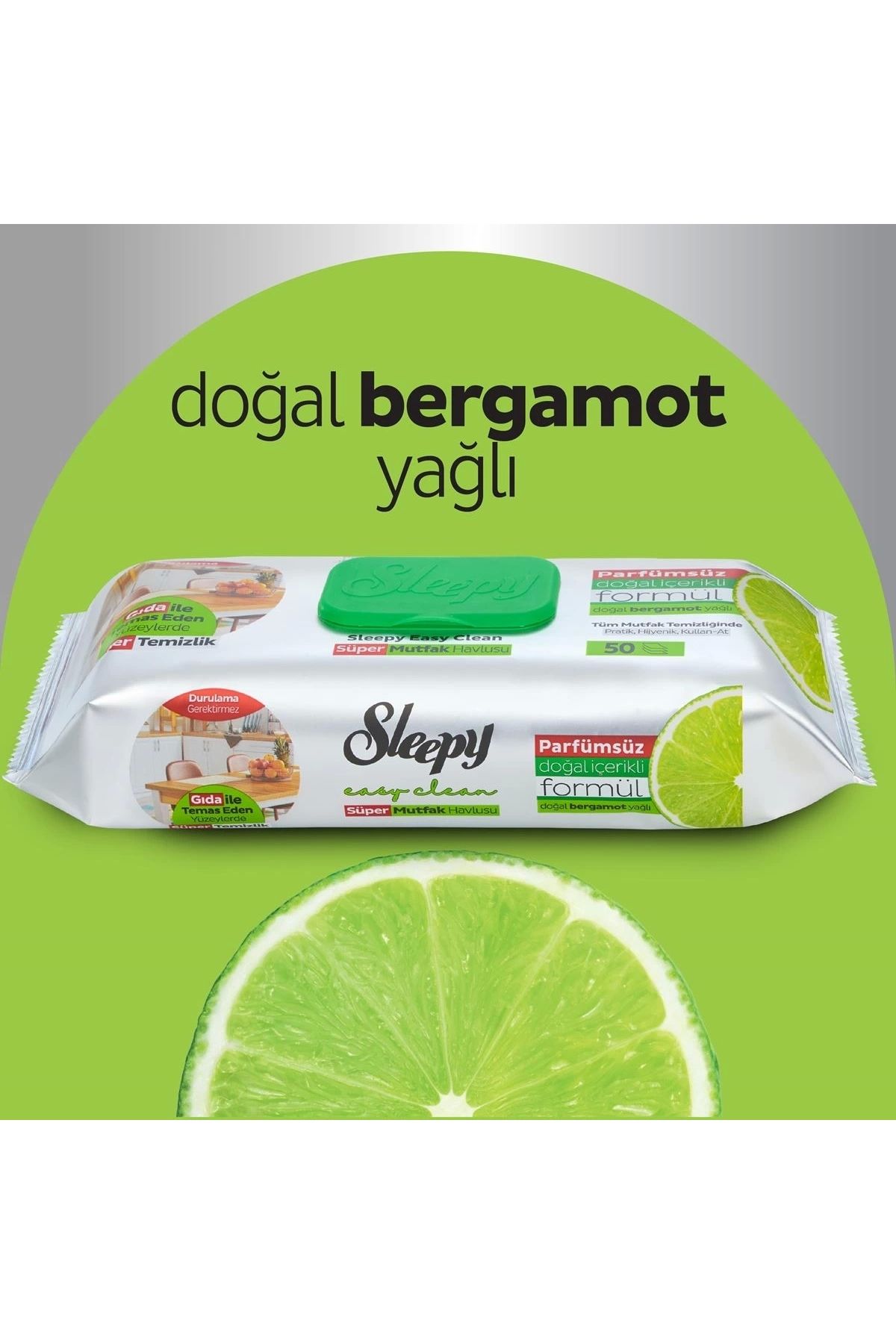 Sleepy DOĞAL BERGAMOT YAĞLI YÜZEY TEMİZLİK HAVLUSU 50 YAPRAK SLEEPY