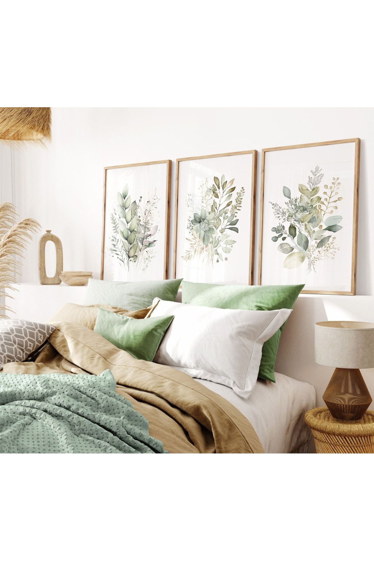 Dekorsiahome 3 Parça Ahşap Çerçeveli Oturma Odası Salon Mutfak Tablo Seti SET3275
