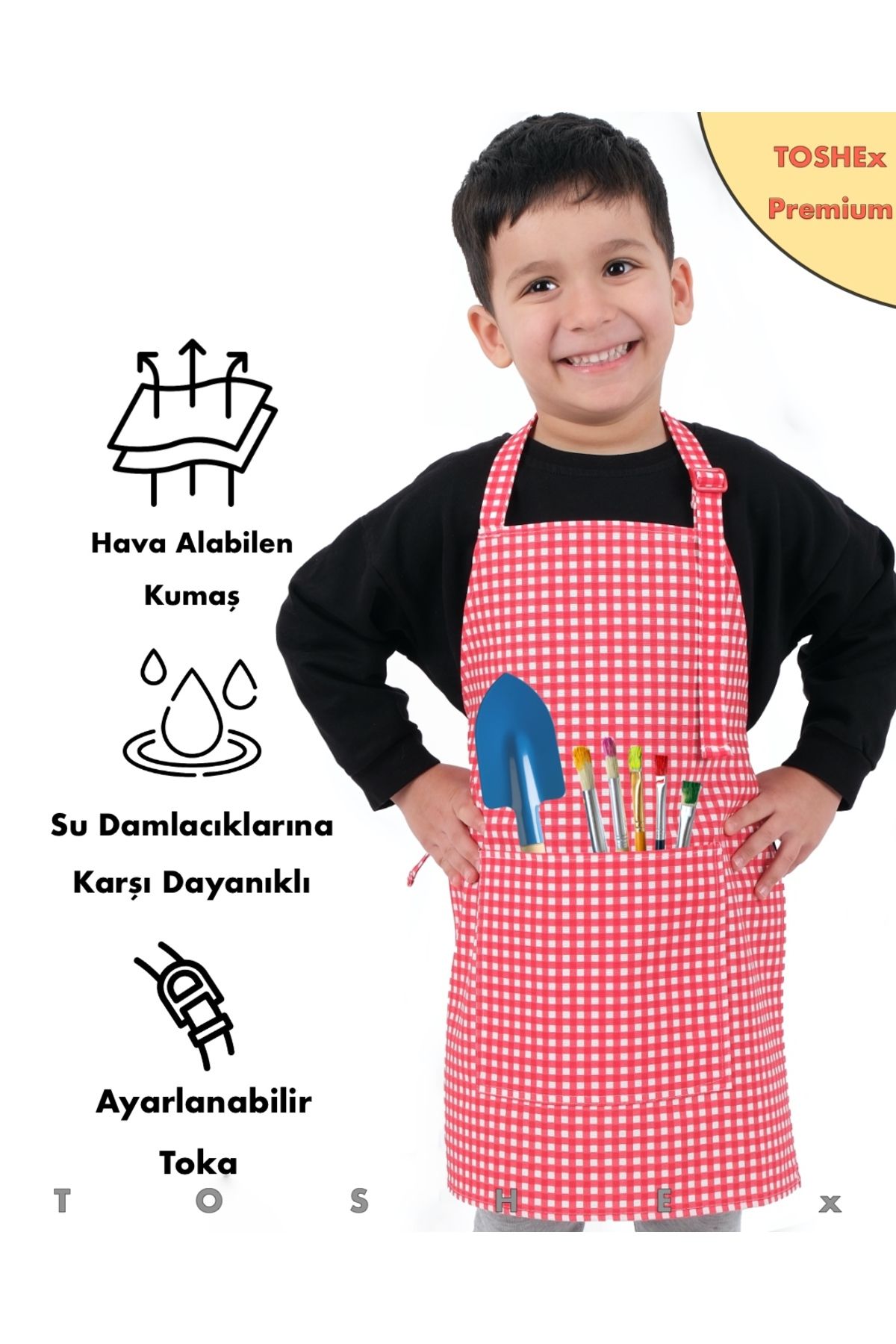 TOSHEX Çocuk Mutfak Önlüğü, Suya Dayanıklı Etkinlik Önlüğü 6-12 yaş Aktivite Önlüğü Kırmızı Ve Beyaz