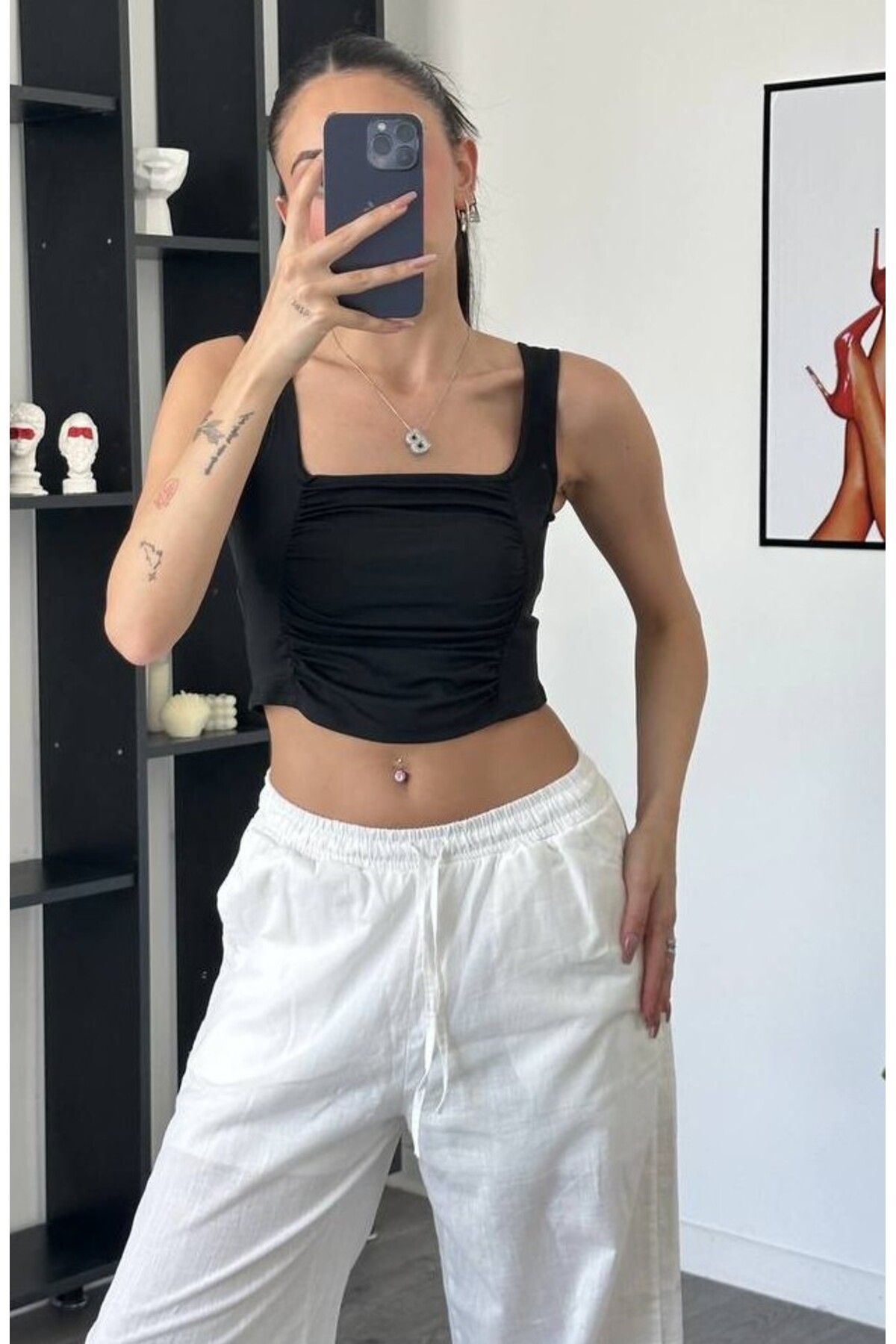 WOMEN WİBE DALGIÇ KUMAŞ BÜZGÜLÜ CROP