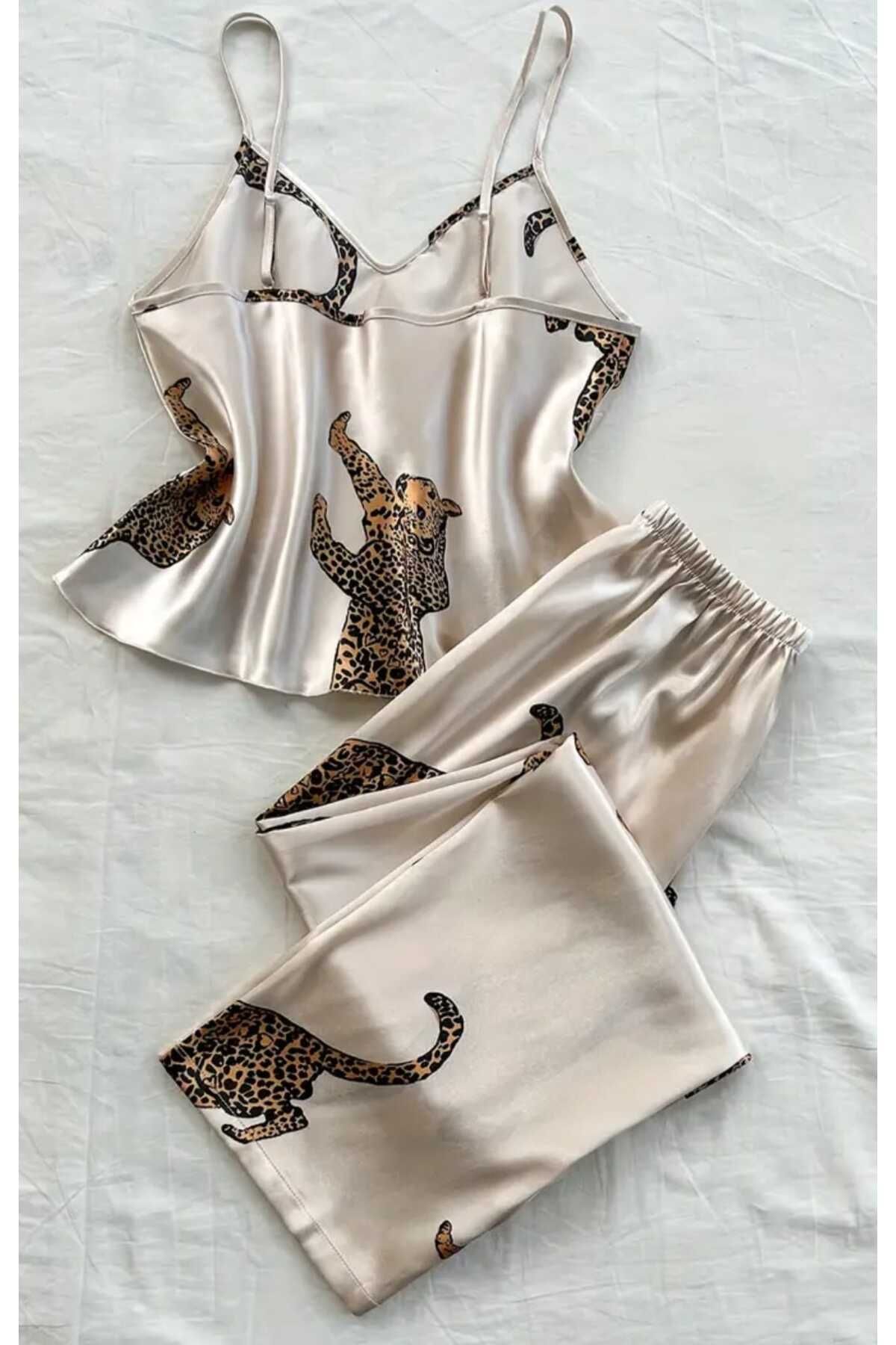 cihem Leopar Figürlü Saten Pijama takımı