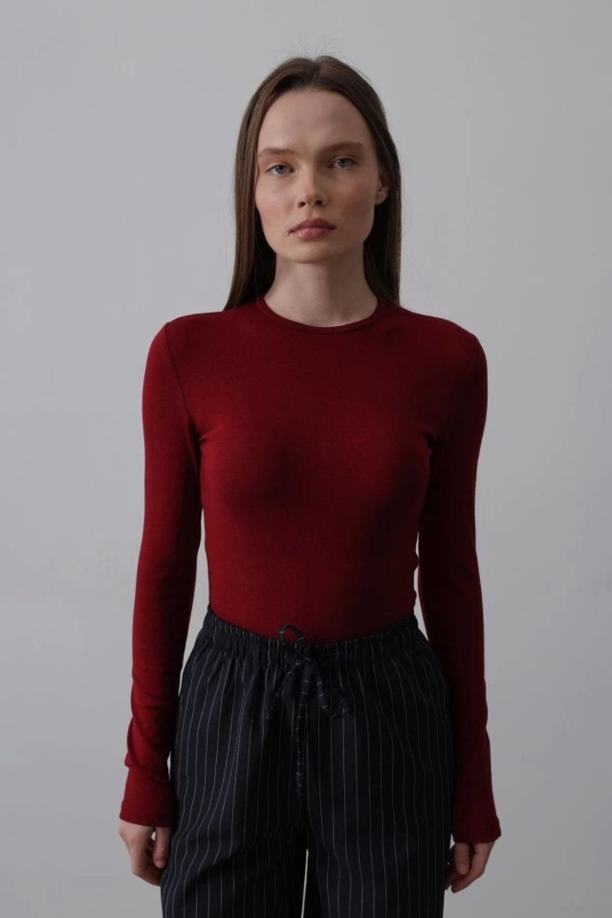 Silerra Uzun Kol Crop Top - Bordo