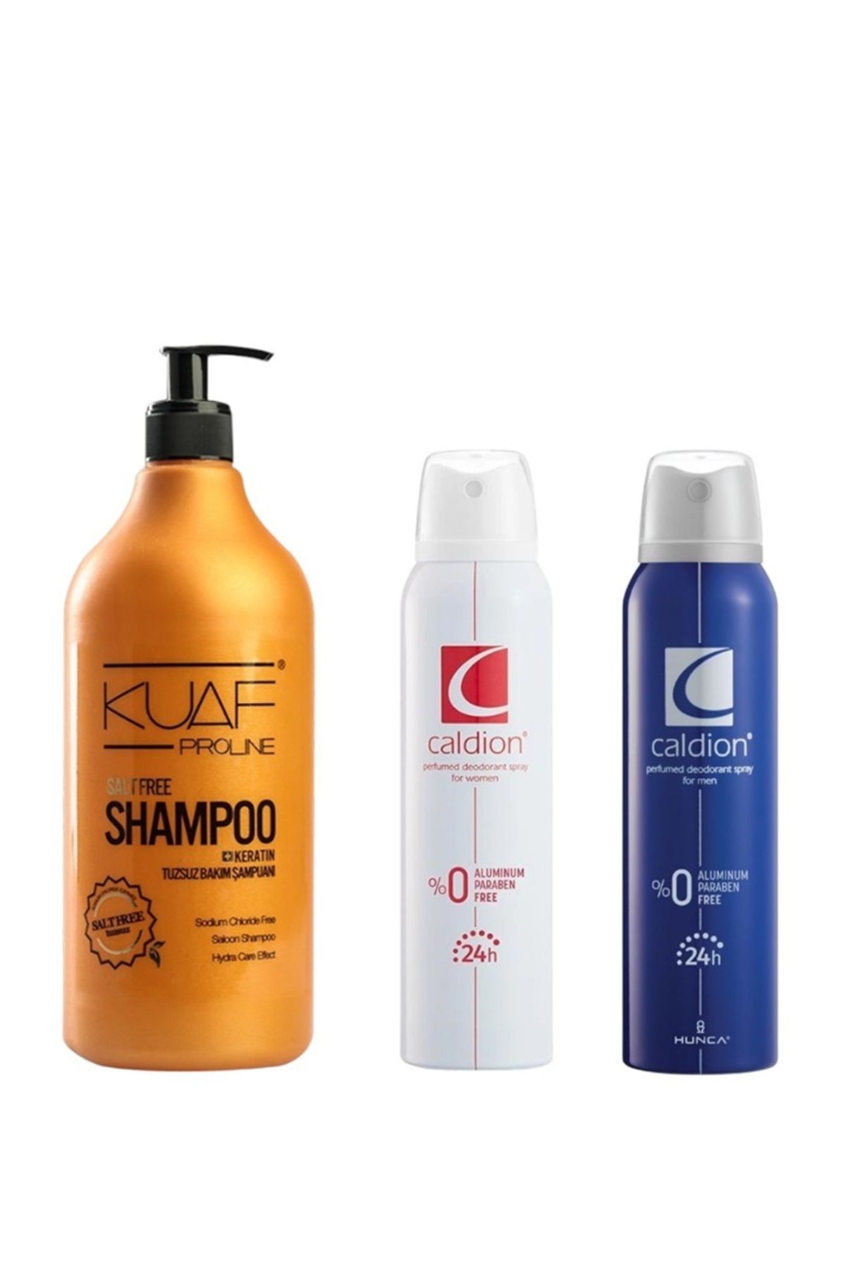 Kuaf Tuzsuz Şampuan 1Lt + Caldion Kadın Deodorant 150ml + Caldion Erkek Deodorant 150ml