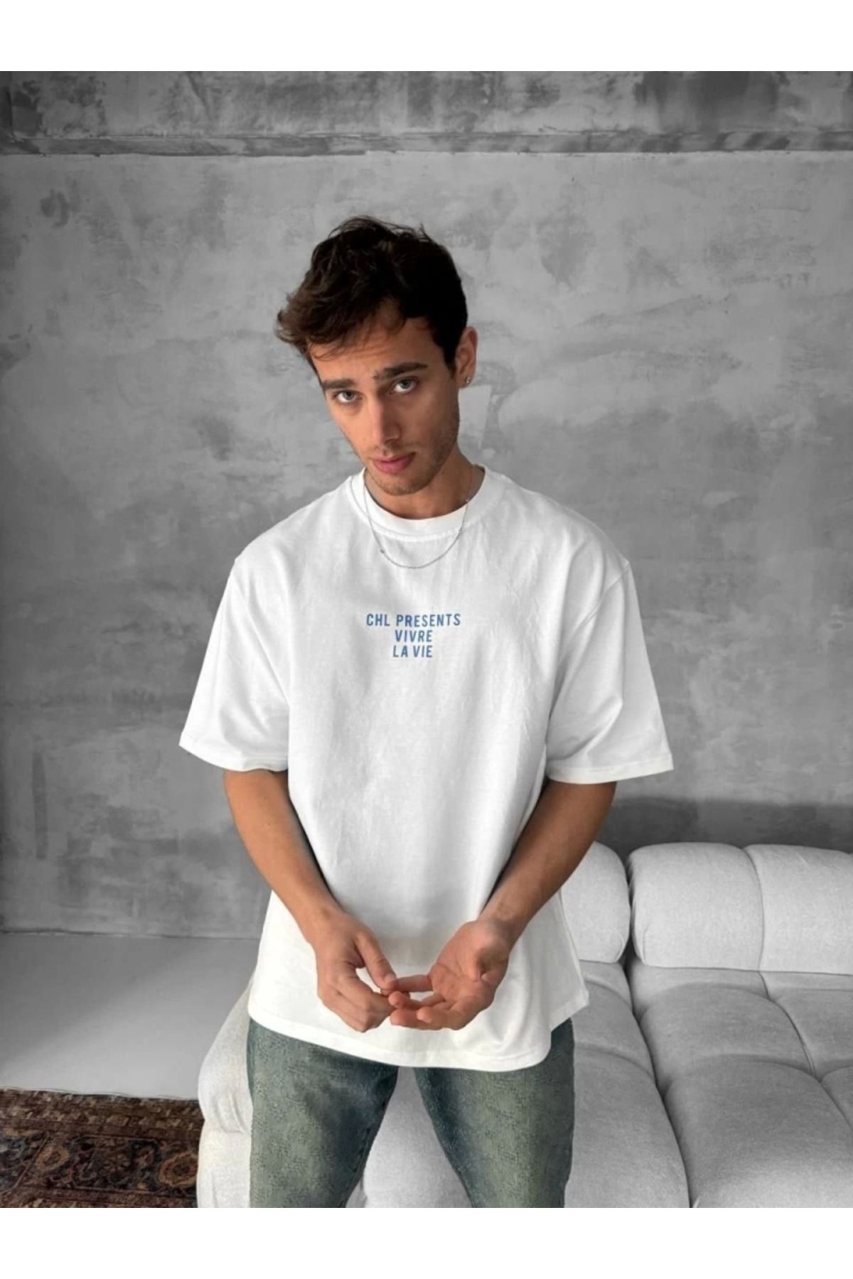 Silerra Ön Ve Arka Baskılı Oversize Bisiklet Yaka T-shirt- Beyaz