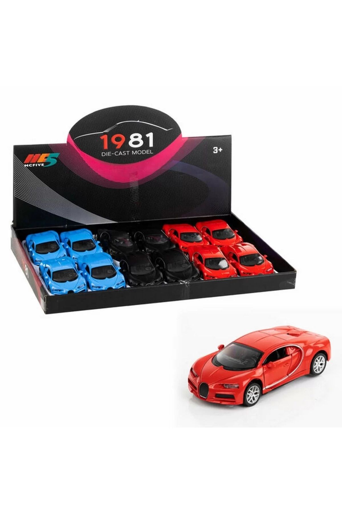 Muhcu Home 2 Adet - 2 Farklı Renk Sesli ve Işıklı Çek Bırak Metal Model Bugatti Spor Araba