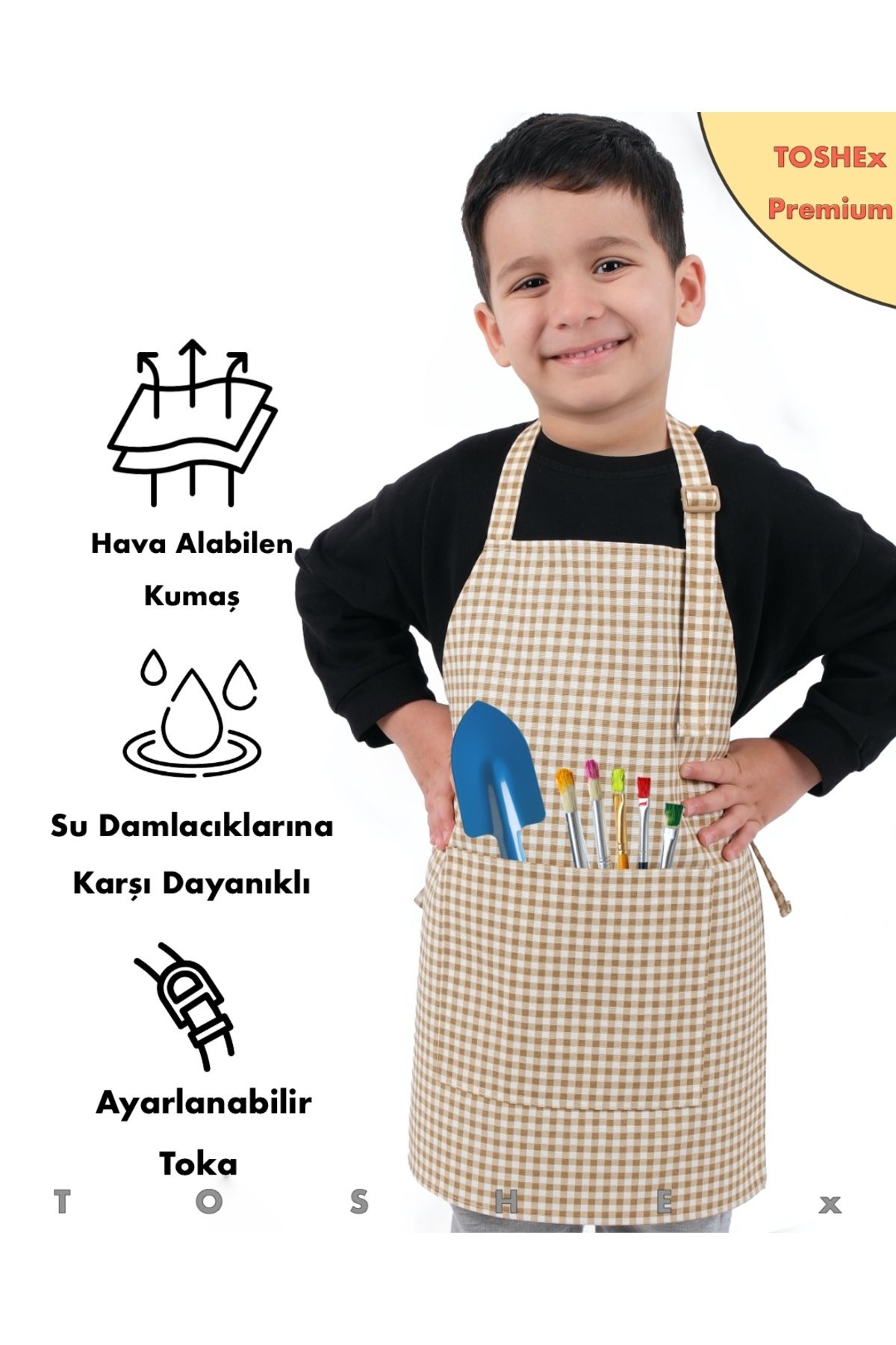 TOSHEX Çocuk Mutfak Önlük, Suya Dayanıklı Etkinlik Önlük 6-12 yaş Aktivite Önlük Kahverengi Ve Beyaz