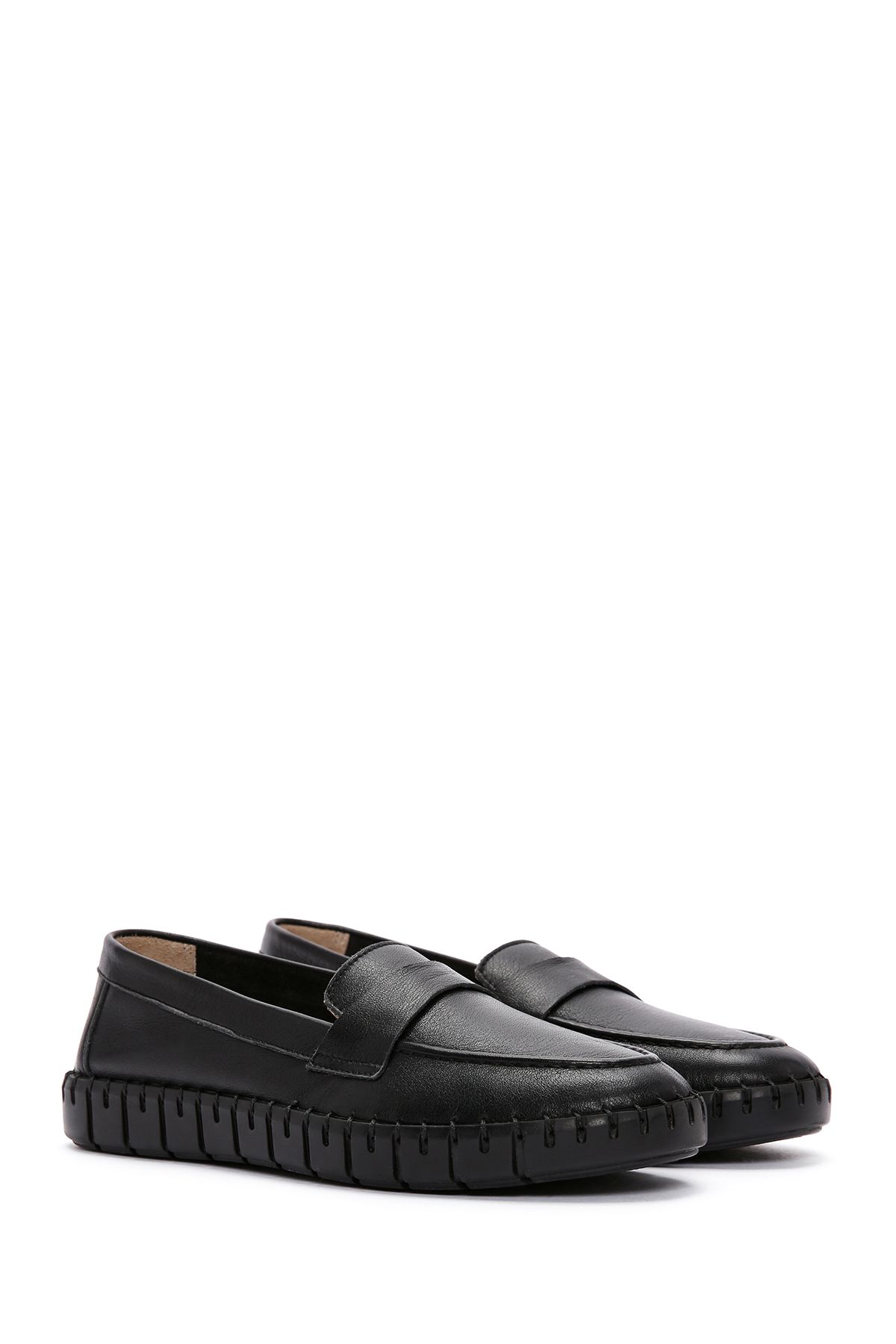 لوفر مشکی زنانه چرمی سیاه Loafer 24SFD501018 اورجینال Derimod