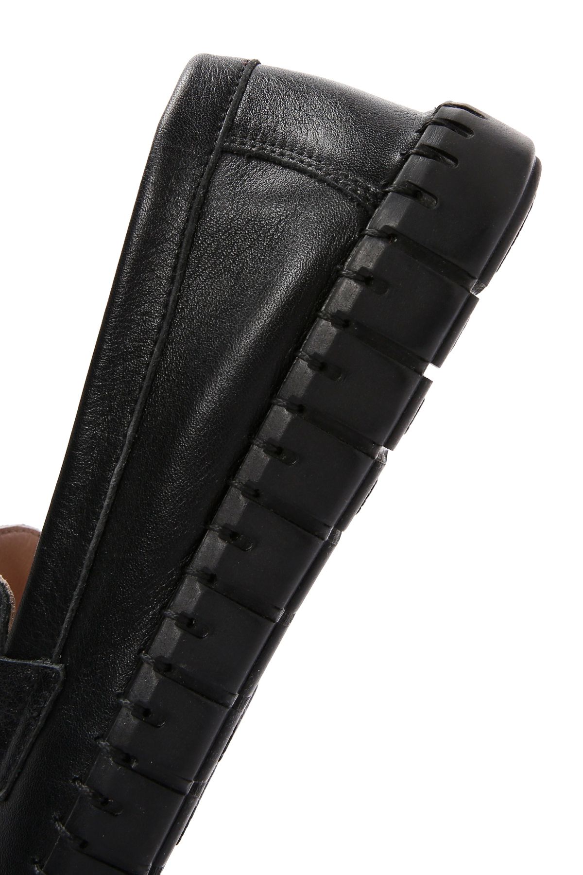 لوفر مشکی زنانه چرمی سیاه Loafer 24SFD501018 اورجینال Derimod