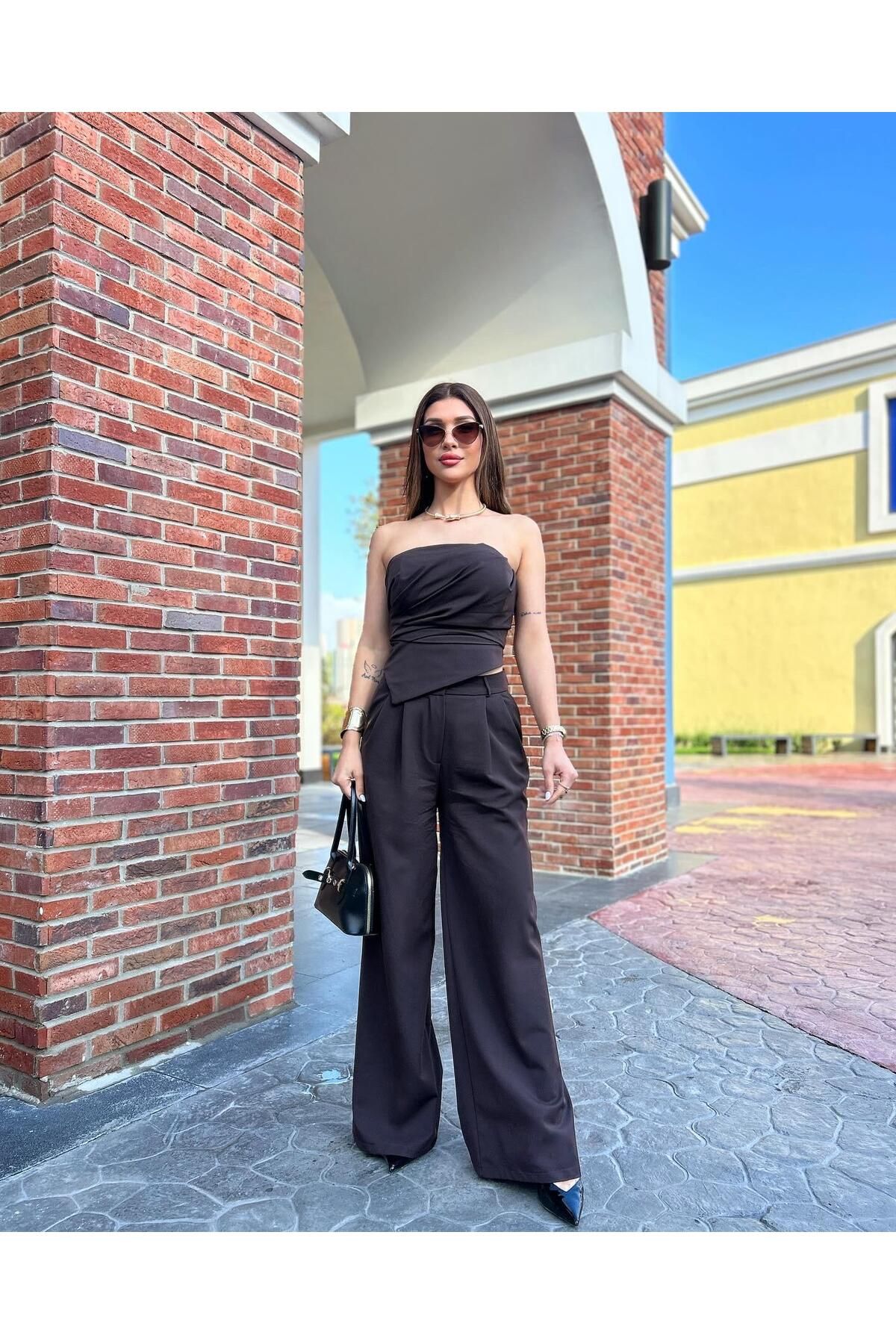 MODA Straplez Drapeli Saten Takım