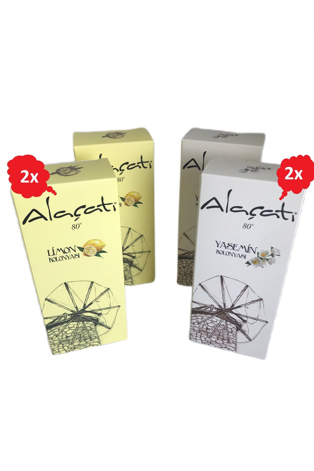 Alaçatı ALAÇATI Kolonyası Limon - Yasemin 4lü Set 80 Derece 250 ml