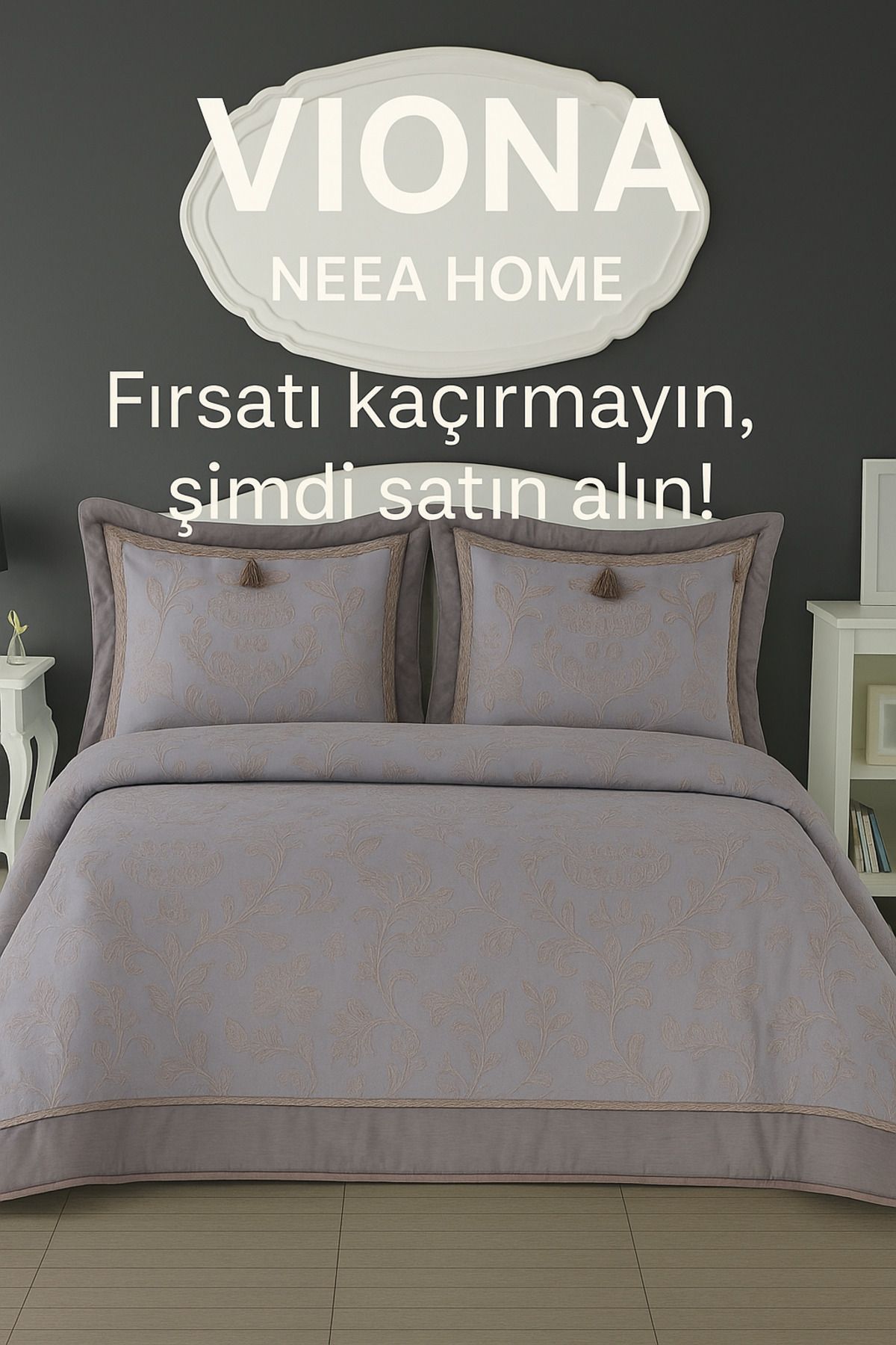NEEA HOME Viona Çift Kişilik Yatak Örtüsü Takımı 260x260cm Çeyizlik Jakarlı Yatakörtüsü Polyester Elyaf Dolgu