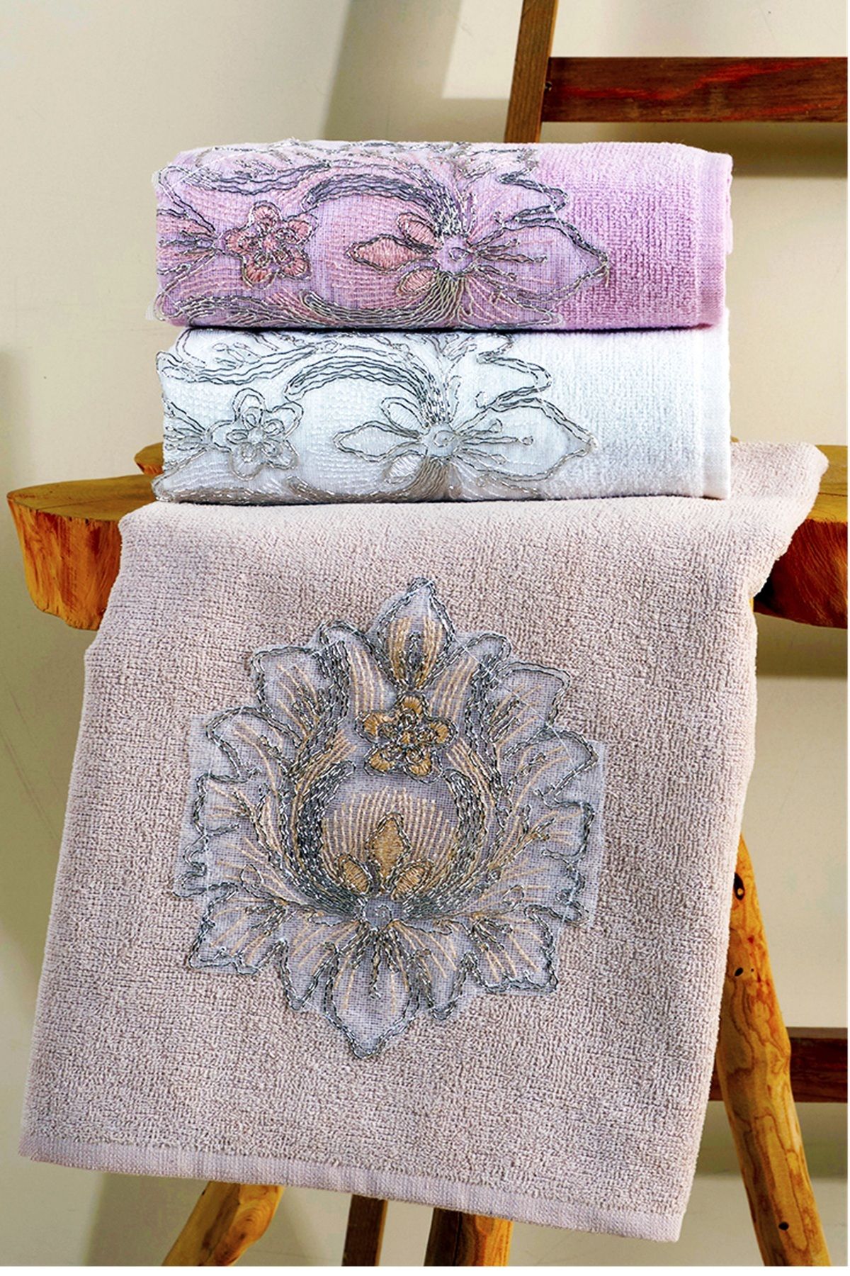 BAMİROSE 50x90 CM 3'LÜ GÜPÜRLÜ EL & YÜZ ÇEYİZLİK HEDİYELİK HAVLU SETİ