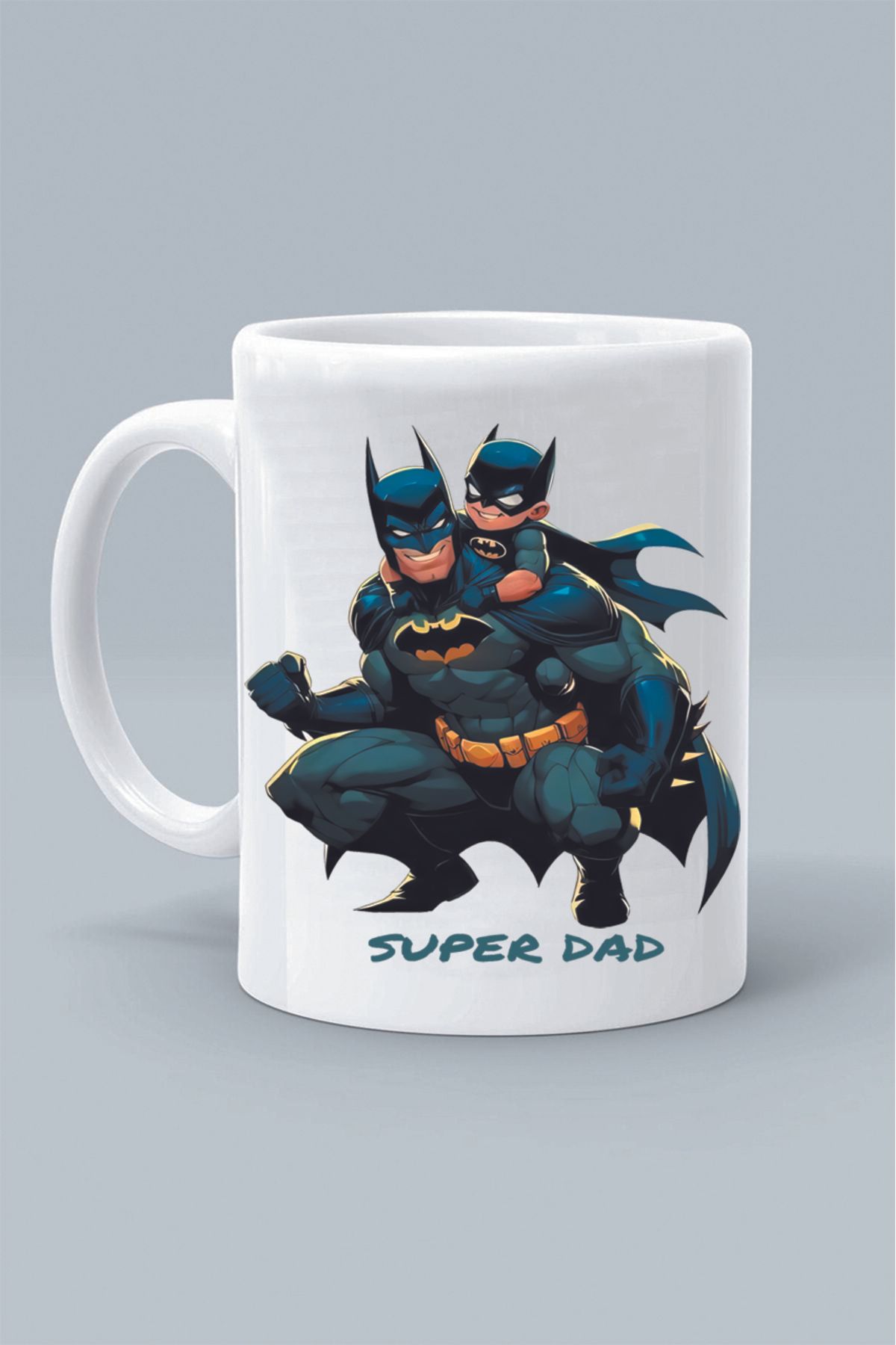 Olympus plus SUPER KAHRAMAN BATMAN KARAKTER SUPER DAD SÜPER BABA TASARIM BASKILI KLASİK BEYAZ KUPA BARDAK