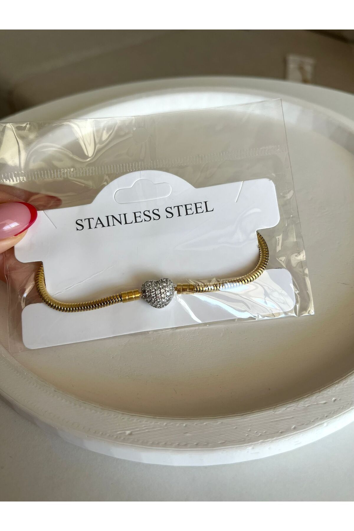 stainless steell Gümüş Kalpli Gold Çelik Pandora,b Bileklik