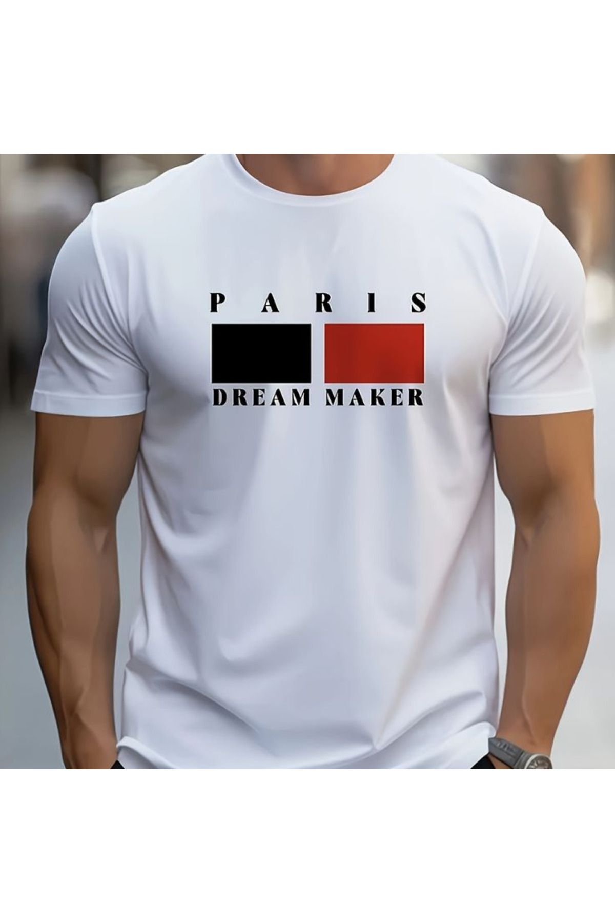 aynewmoda Erkek Paris Grafik Tişört - Yuvarlak Yaka, Normal Kesim, Dayanıklı Esnek Kumaş