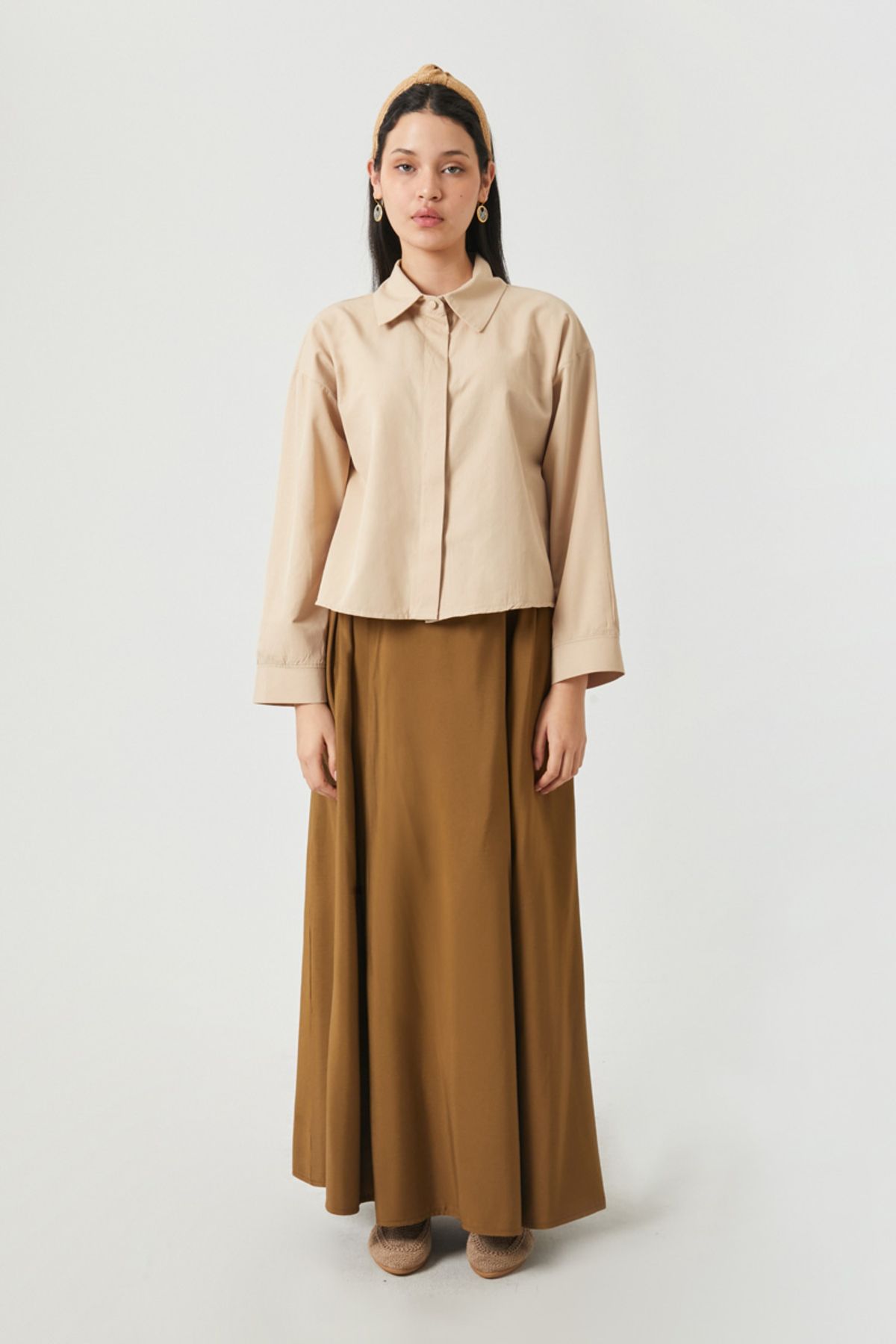 ZÜLAYS Oversize Kısa Gömlek Camel