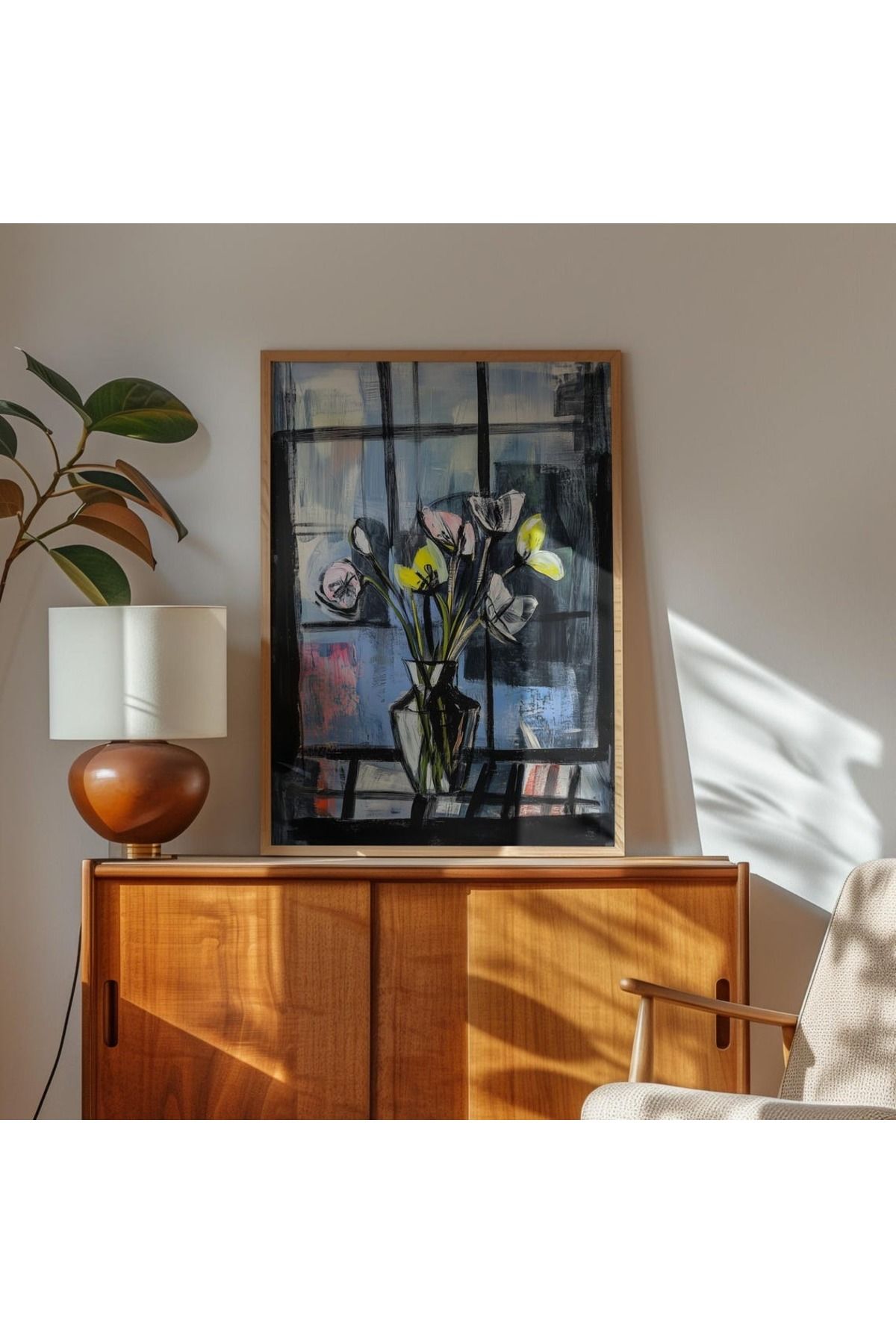 Dekorsiahome Tek Parça Ahşap Çerçeveli Oturma Odası Salon Mutfak Tablo TK0451
