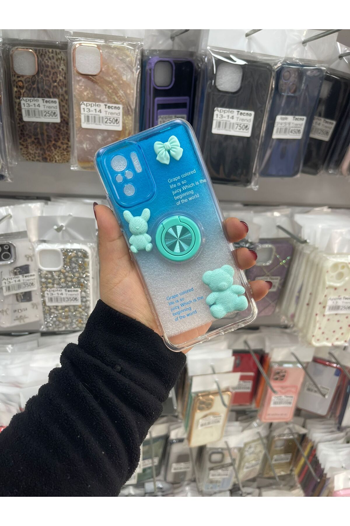 TECNOTREND Redmi Note 10/10s Uyumlu 3D ayıcıklı yüzüklü silikon kılıf