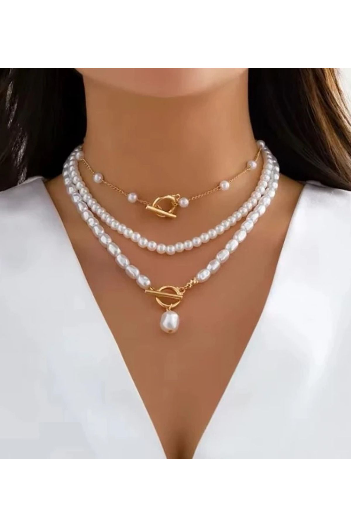 ENTA SHOP Çelik Gold İncili Kolye
