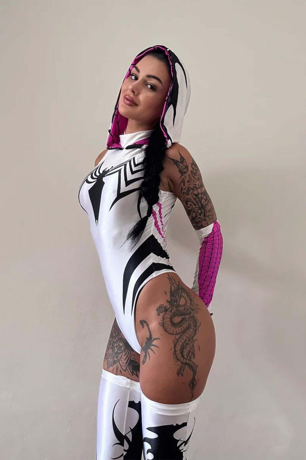 Karakedi Beyaz Spider Cosplay Kolluklu Body