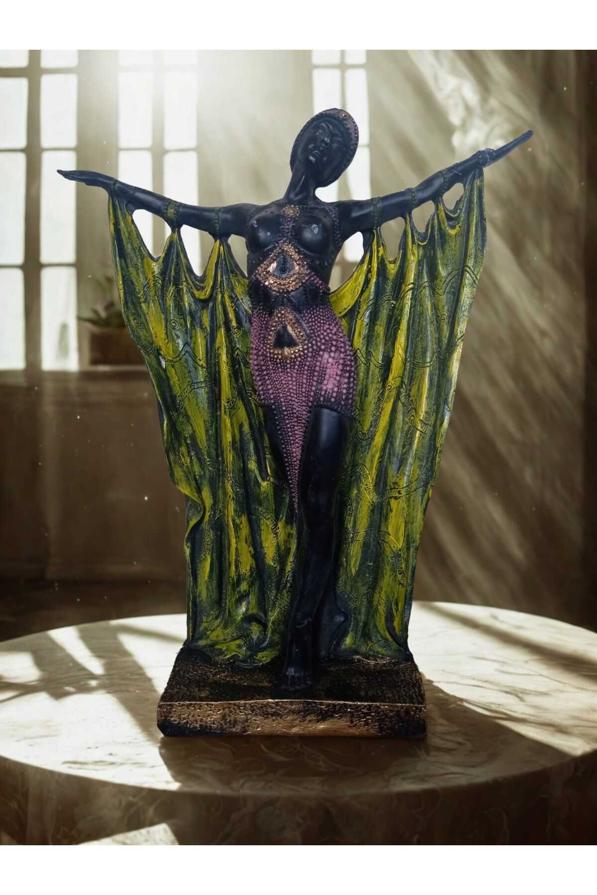 Yaratıcı sanatlar atölyesi Büyük Boy Dekoratif Kraliçe Semiramis Egzotik Dansçı Art Deco Heykel Biblo 35 Cm