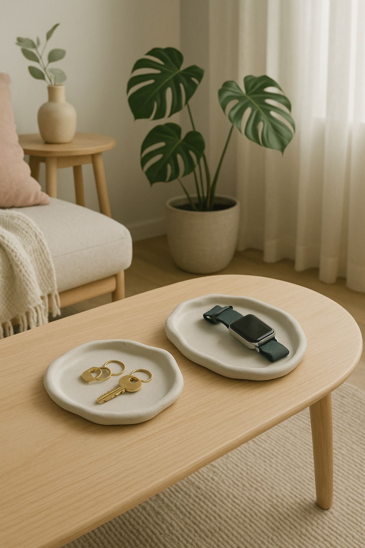 Ecomuse Home 2’li İskandinav Beton Mini Dekoratif Tabak Seti – Yuvarlak ve Oval | 2025 Trend