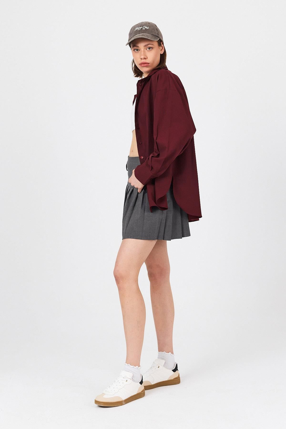 Rays-Claret Red Oversize Basic Μακρύ Πουκάμισο 4664A 8