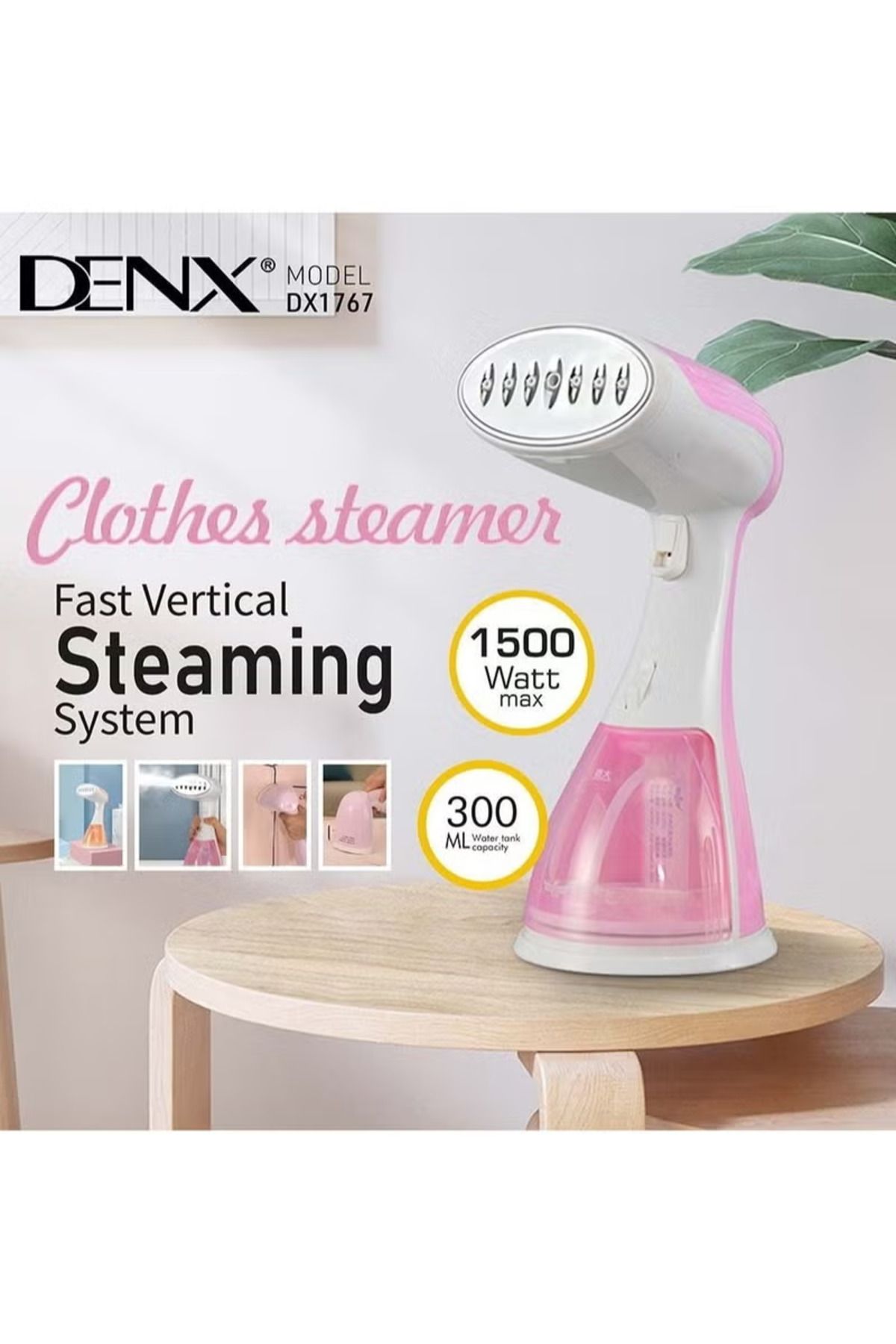 Denx-Portable steam iron with powerful steam and fast heat-up in 25 seconds. Ideal handheld iron for home and travel use. 2