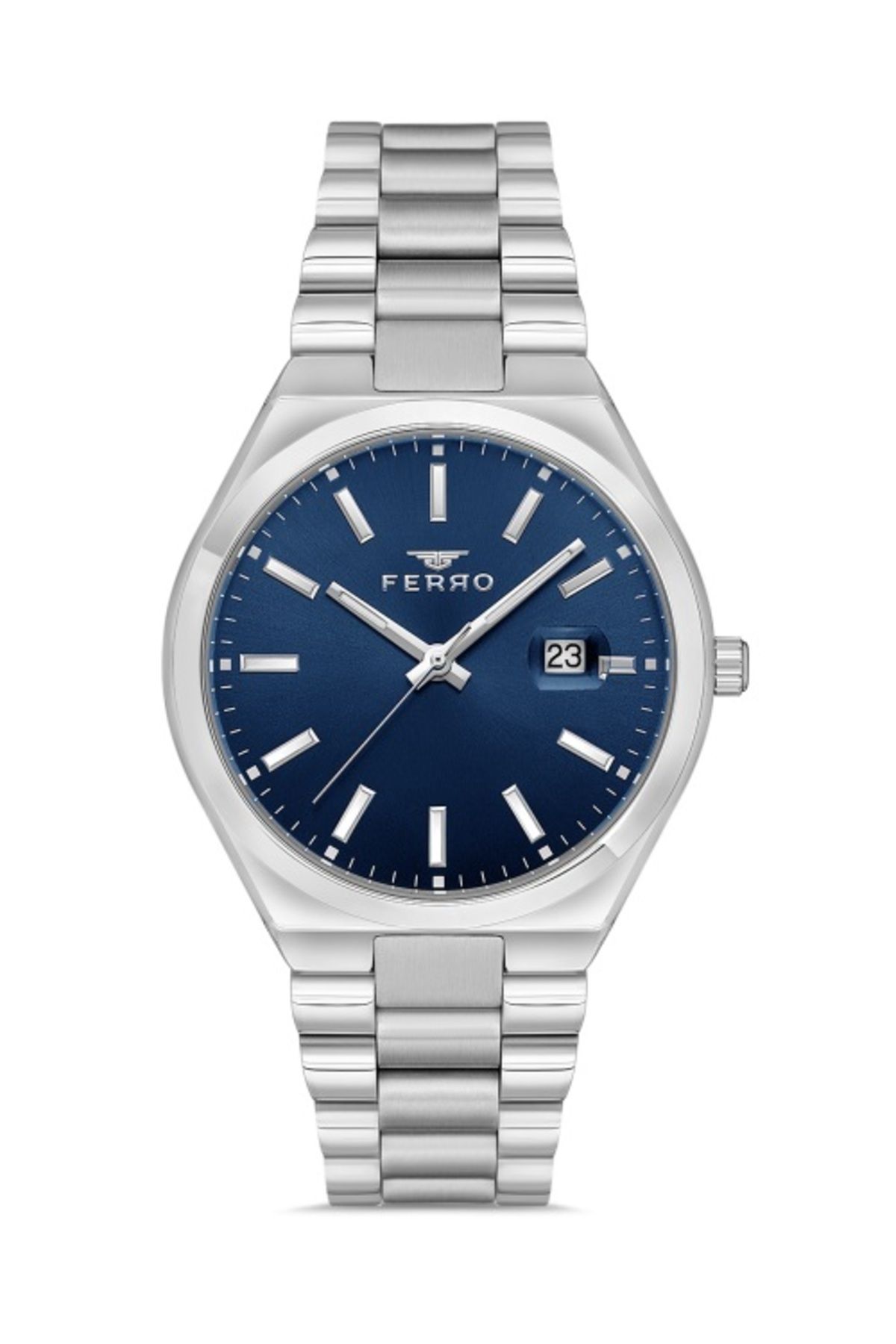 FERRO F11386A-A3 Quartz Çelik Gri Lacivert Kadran 40 mm Erkek Kol Saati