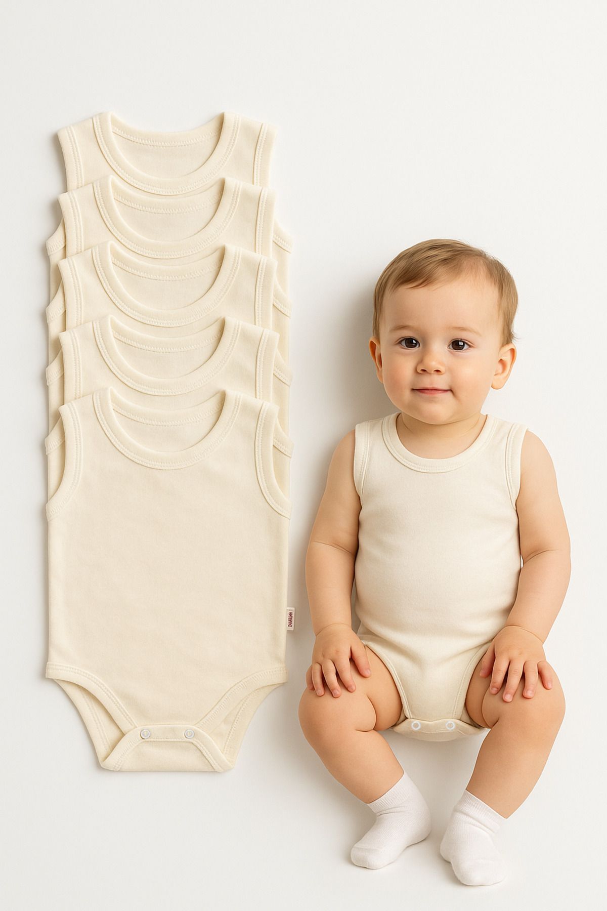 Trend Bebe Butik 5’li Yazlık Bebek Zıbın Seti | Askılı Çıtçıtlı Body | Nefes Alabilir %100 Pamuklu Kumaş Tulum Body