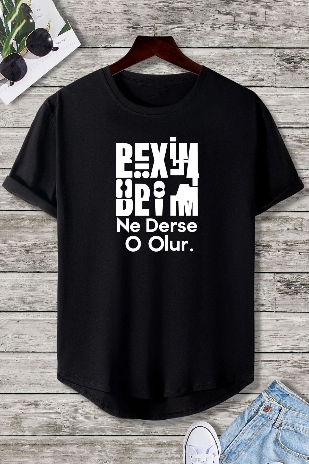 ELNOYA Beyim Ne Derse O Olur Katlamalı Tshirt - Siyah Oversize Tişört
