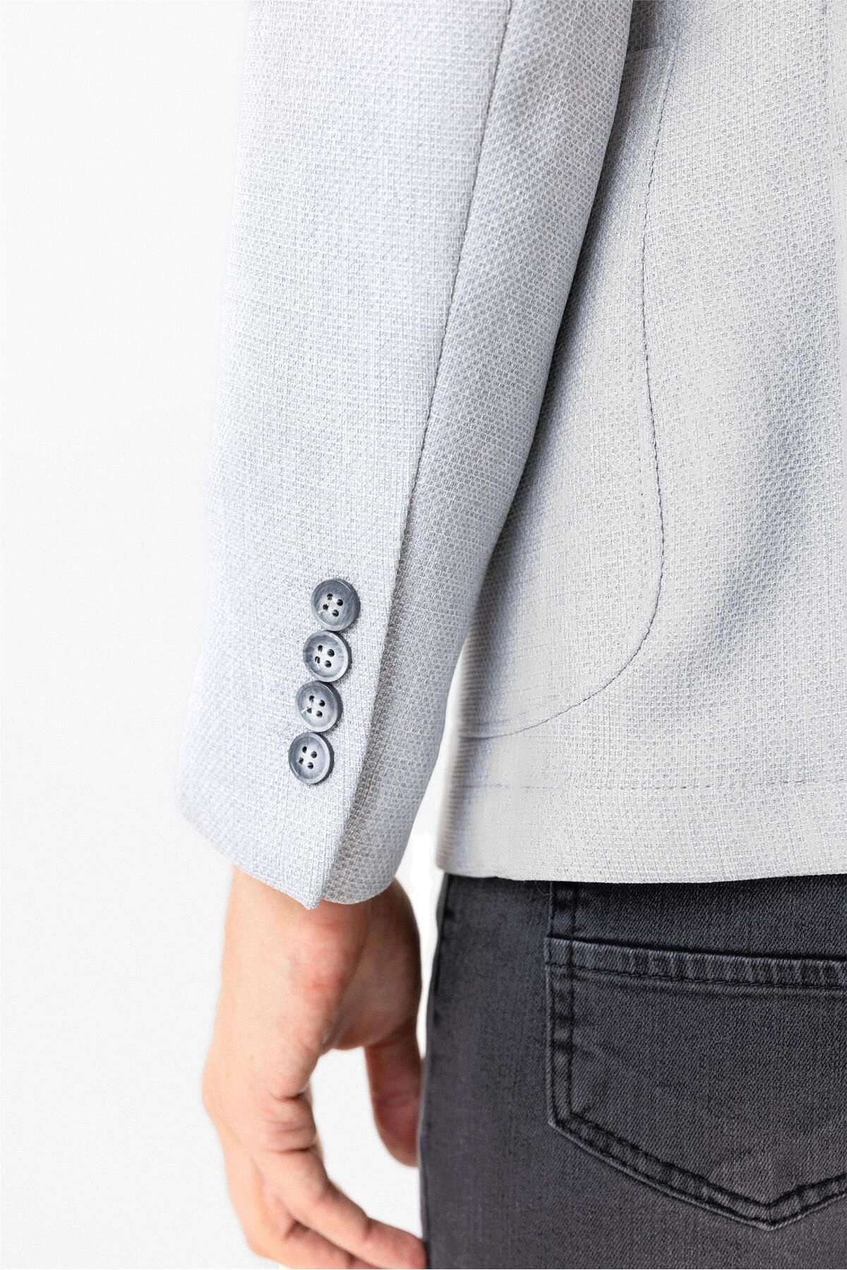 SÜVARİ-Süvari Slim Fit 6 Drop Gray Patterned Single Jacket 8
