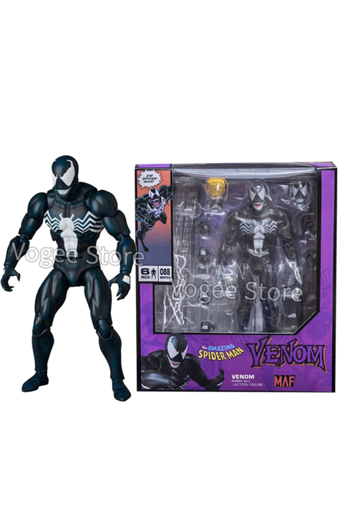 Shem Mafex 088 Venom Aksiyon Figürü Örümcek Adam Venom Comic Ver Carnage Venom Değişim Yüz Heykeli 16cm