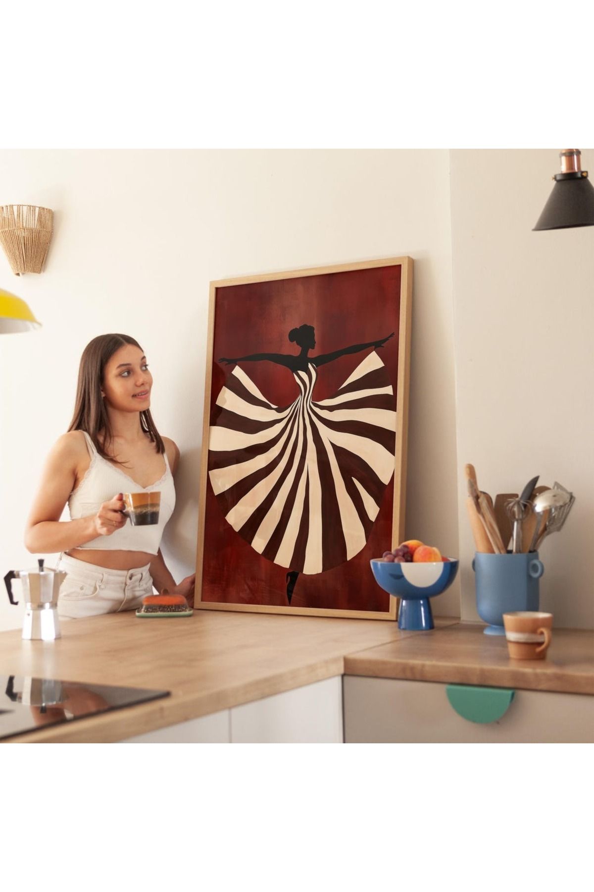 Dekorsiahome Tek Parça Ahşap Çerçeveli Oturma Odası Salon Mutfak Tablo TK0483