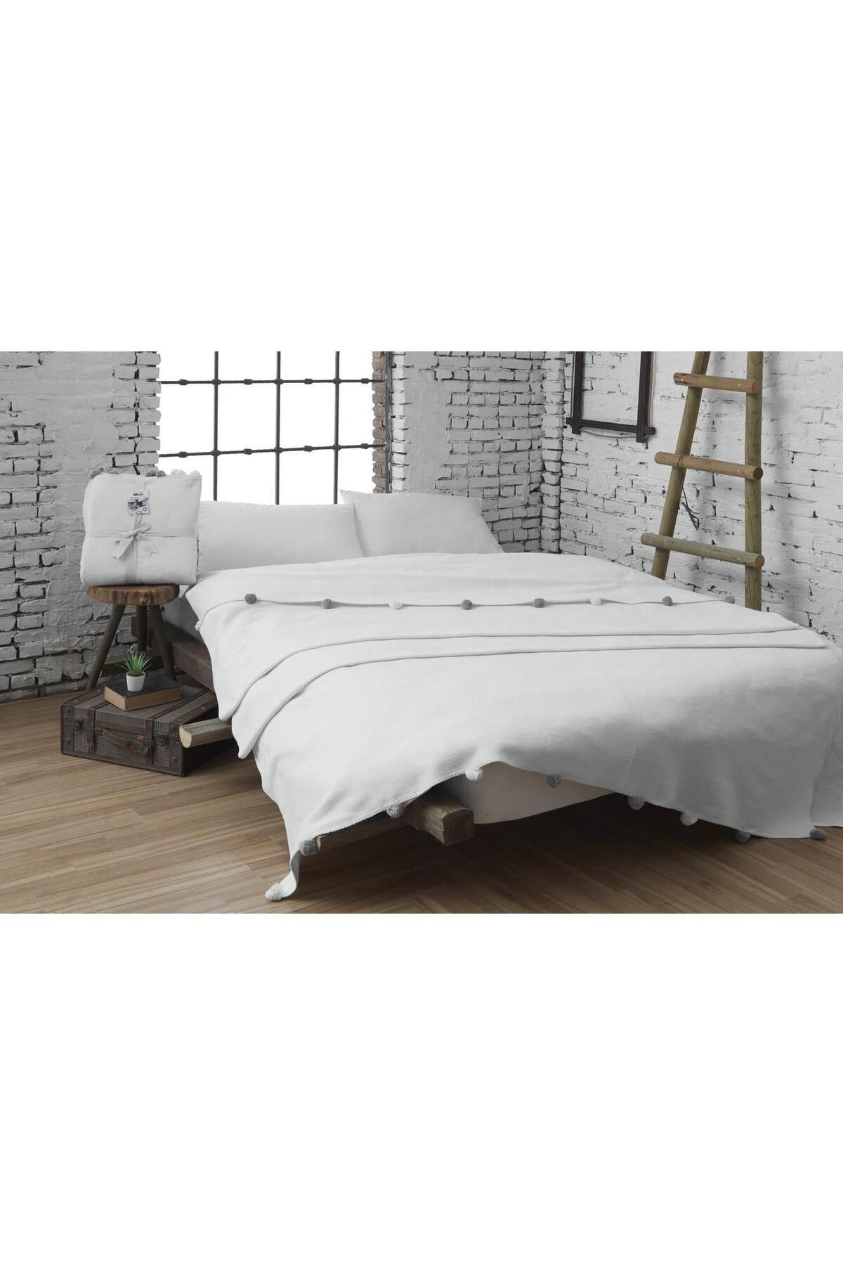 Dolce Bonita Home Tek Kişilik Ponponlu Pike Battaniye 150x200 Krem