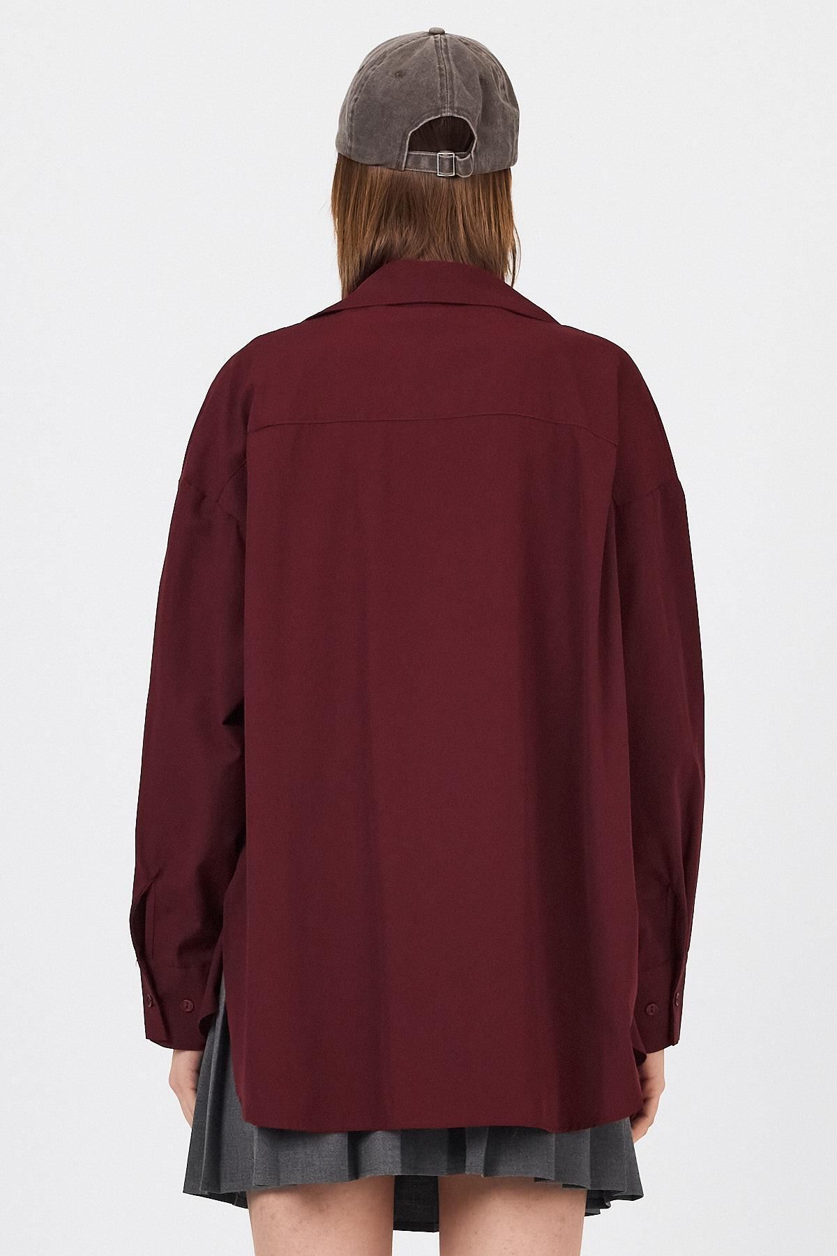 Rays-Claret Red Oversize Basic Μακρύ Πουκάμισο 4664A 5
