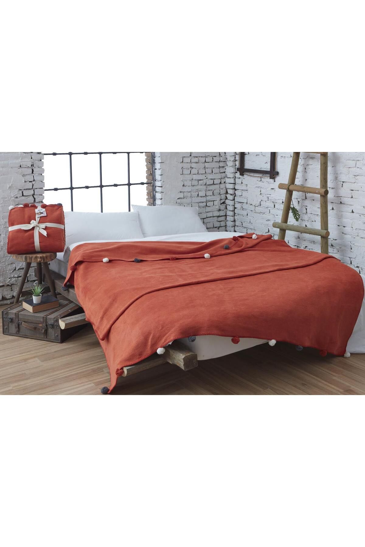 Dolce Bonita Home Tek Kişilik Ponponlu Pike Battaniye 150x200 Kiremit