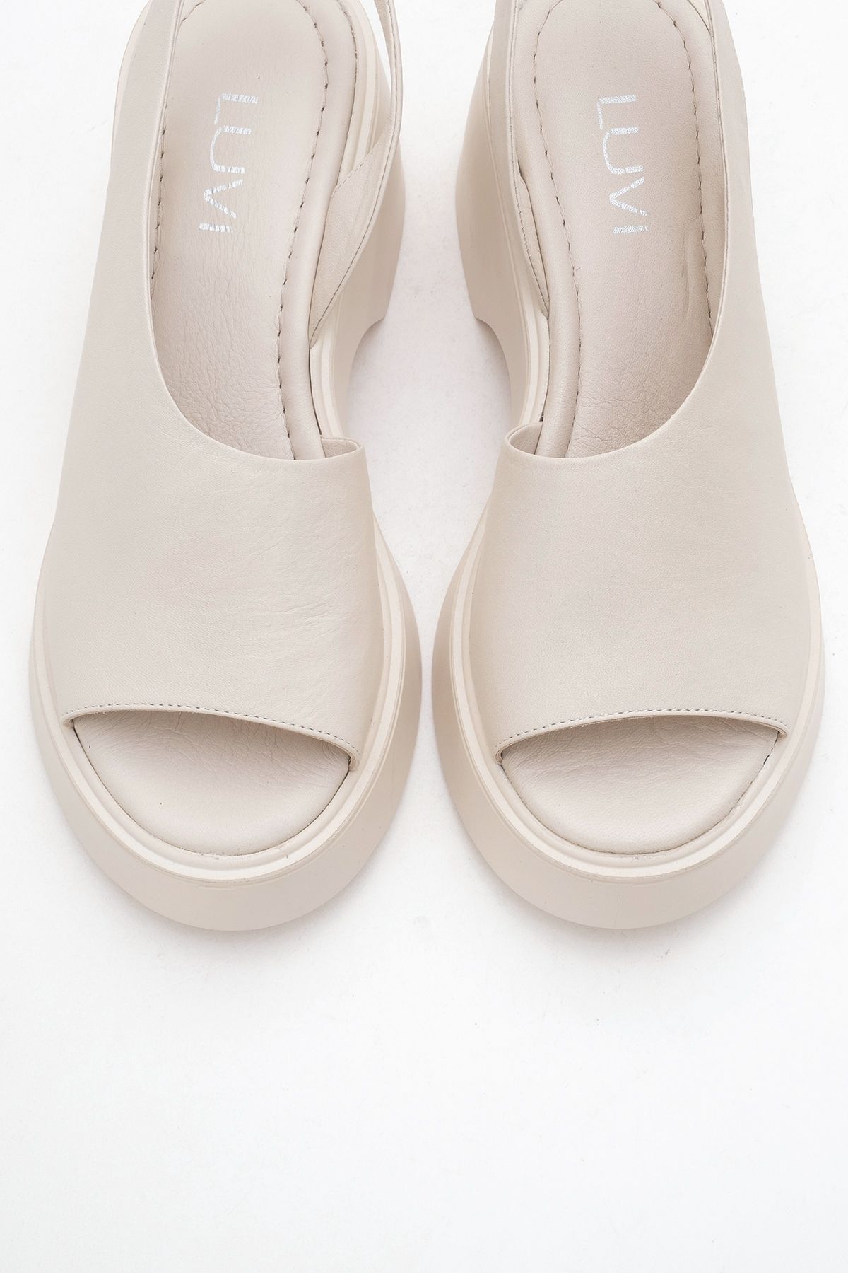 LuviShoes-Roy Ecru Skin Genuine Leather Women's Wedge Heeled Sandals 2