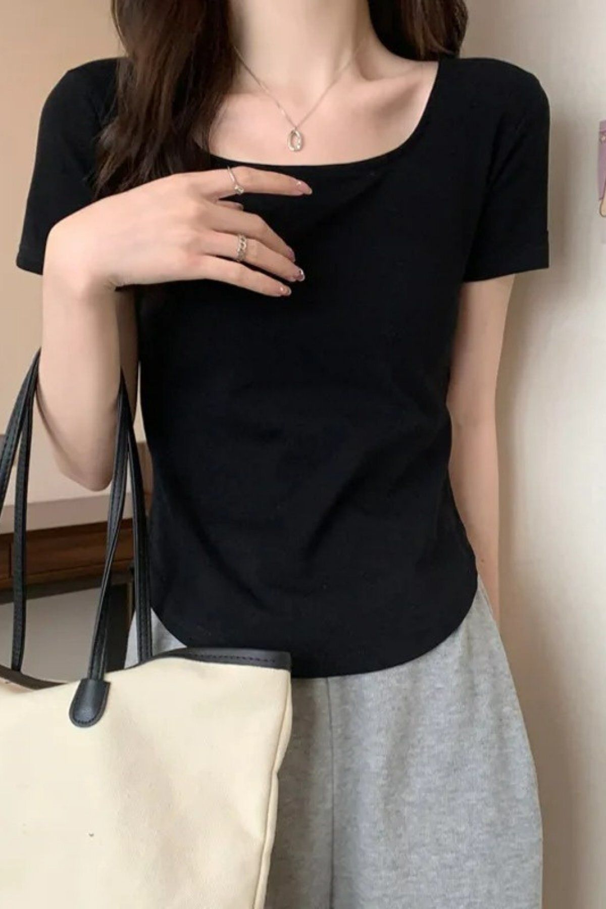 BALİNA Siyah Basic Kısa Kollu Crop -ALH