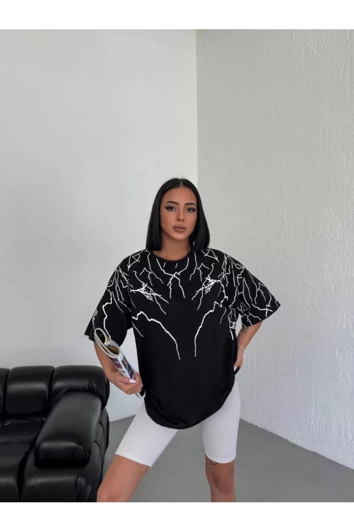 Flaubert /Unisex Bisiklet Yaka Baskılı Oversize T-Shirt - Siyah