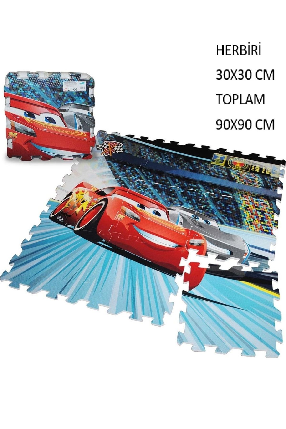 LRS STORE Çocuk Yer Matı Nil oya - Cars Şİmşek McQueen Lisanslı 1 cm Kalınlık 9 Parça Yer Oyun Halısı