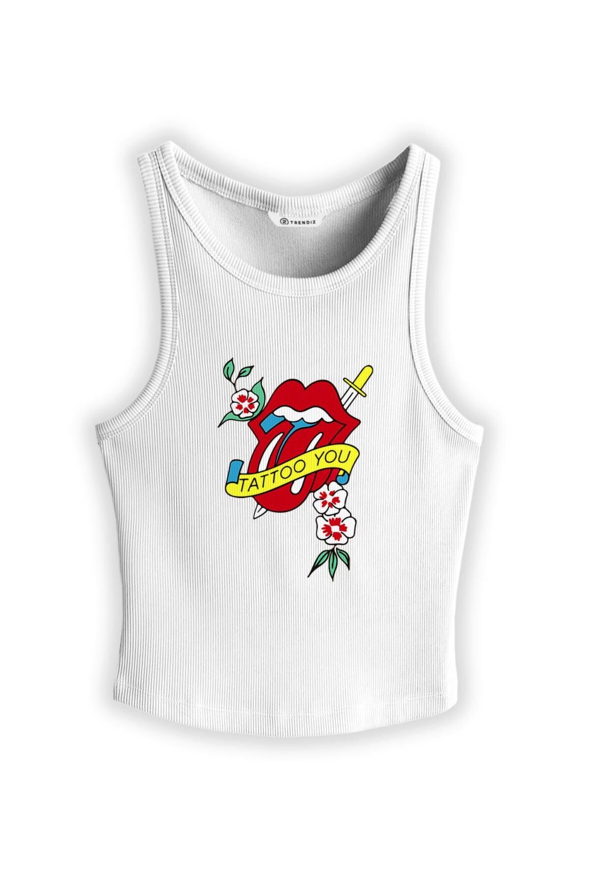 Trendiz Kadın Tattoo You Askılı Atlet Beyaz 9013