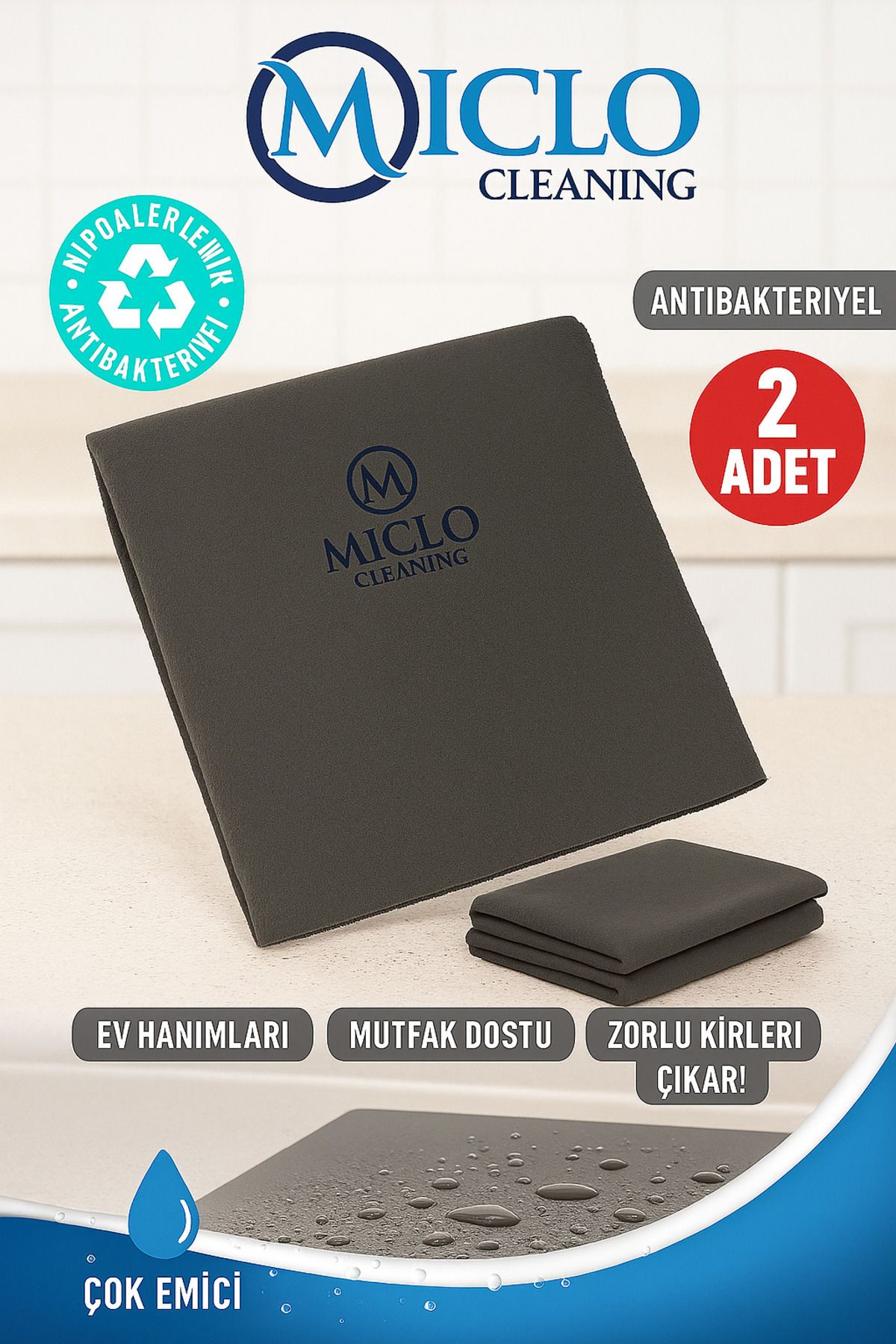 MICLO CLEANING Magic 2’li Temizlik Bezi | 30x40 Cam Bezi | Leke ve İz Bırakmaz | Antibakteriyel Ultra Emici