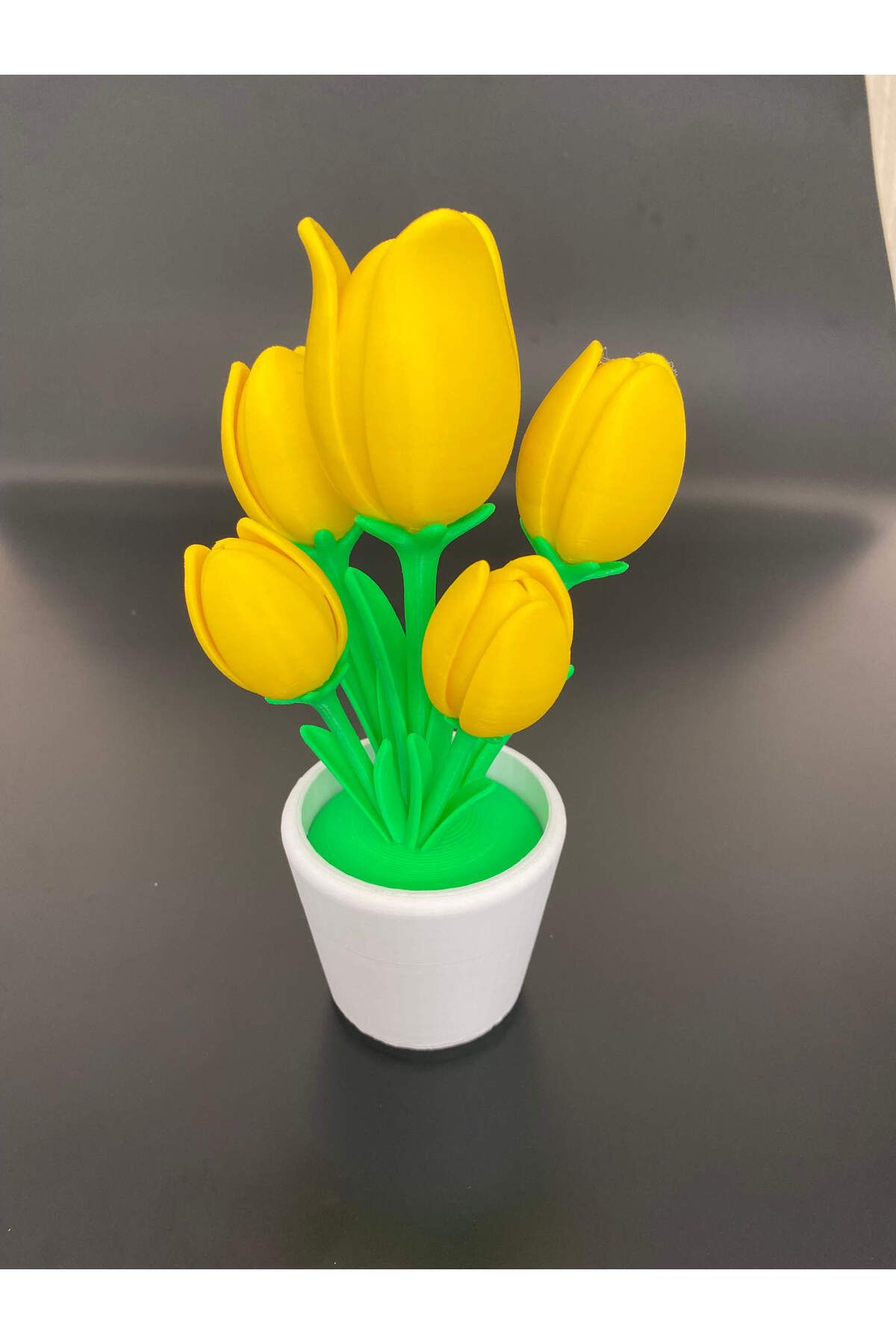 Layerworks Saksıda Sarı Lale 12x21 cm – 3D Baskı Dekoratif Yapay Çiçek | Masaüstü Ev Ofis Süsü