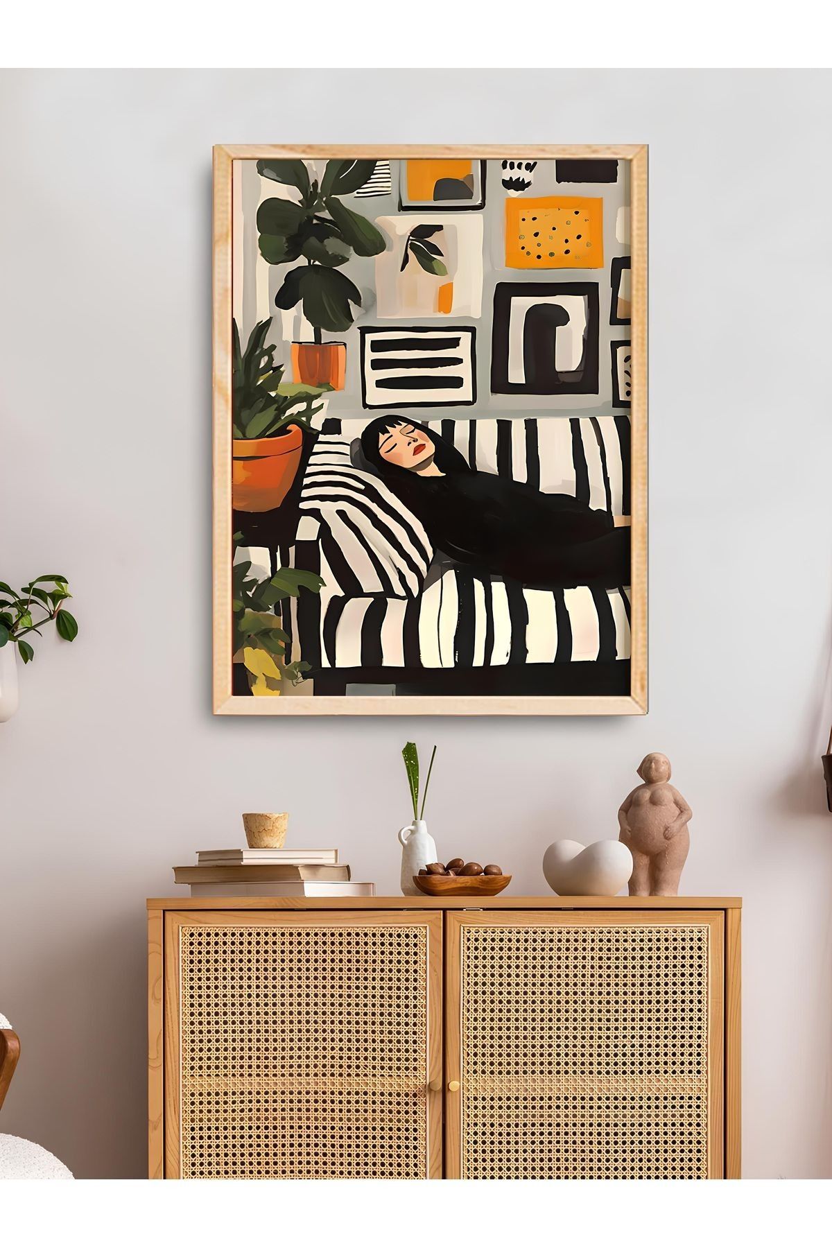 Dekorsiahome Tek Parça Ahşap Çerçeveli Oturma Odası Salon Mutfak Tablo TK0513