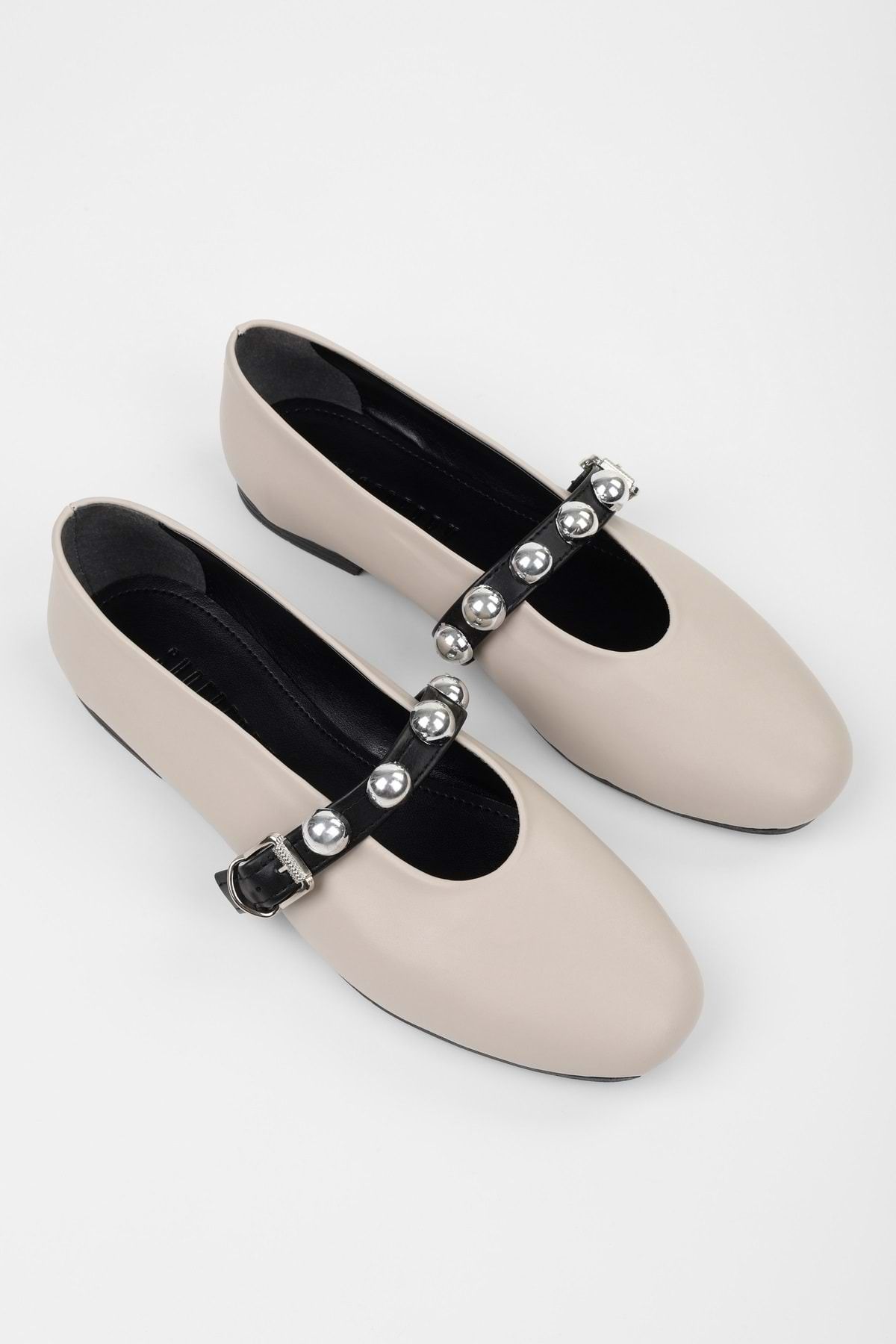 Shoeberry Kadın Velna Ekru Cilt Babet